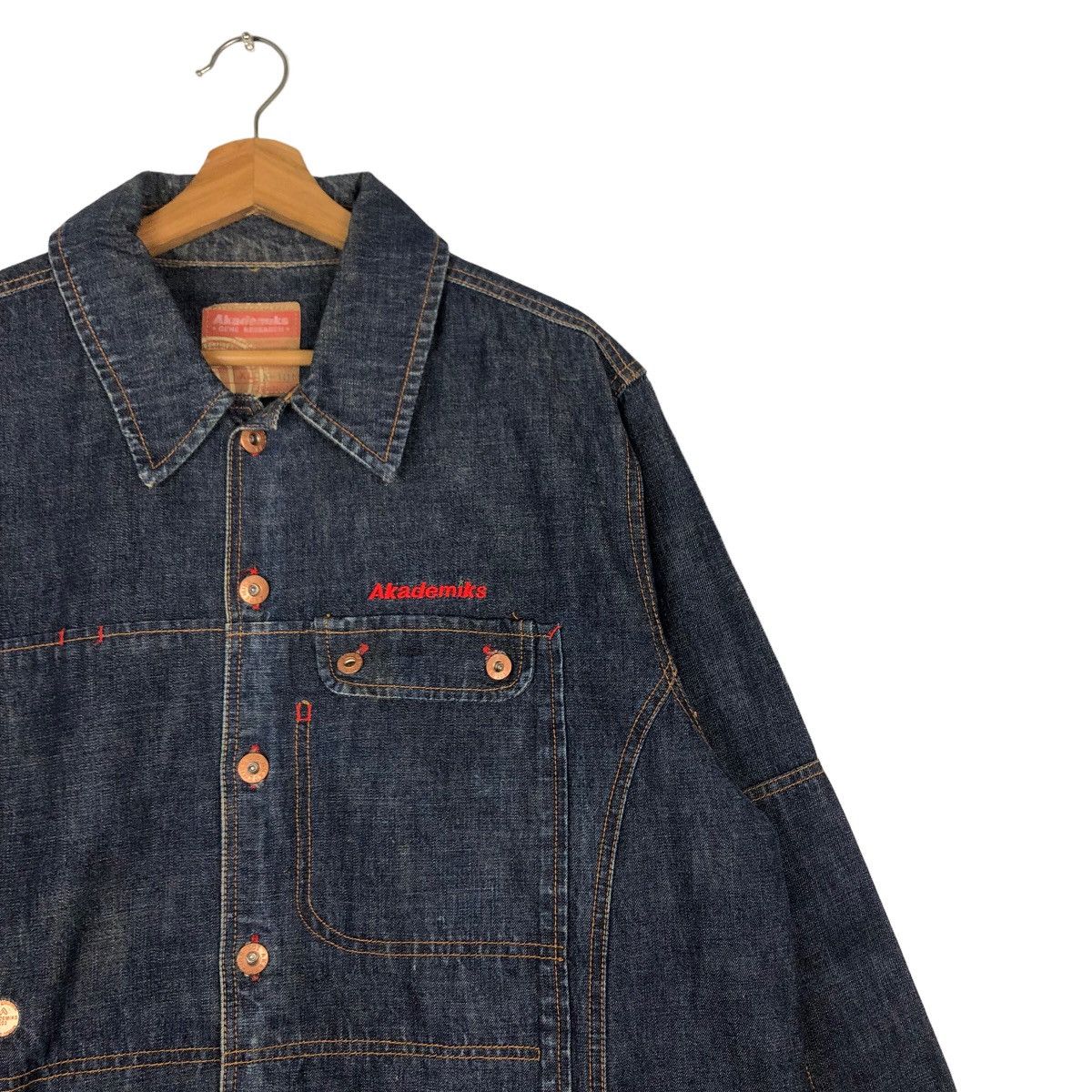 Japanese Brand 🔥Vintage Denim Biker Jacket Akedemiks Gene Research Japan Size US XL / EU 56 / 4 - 6 Thumbnail