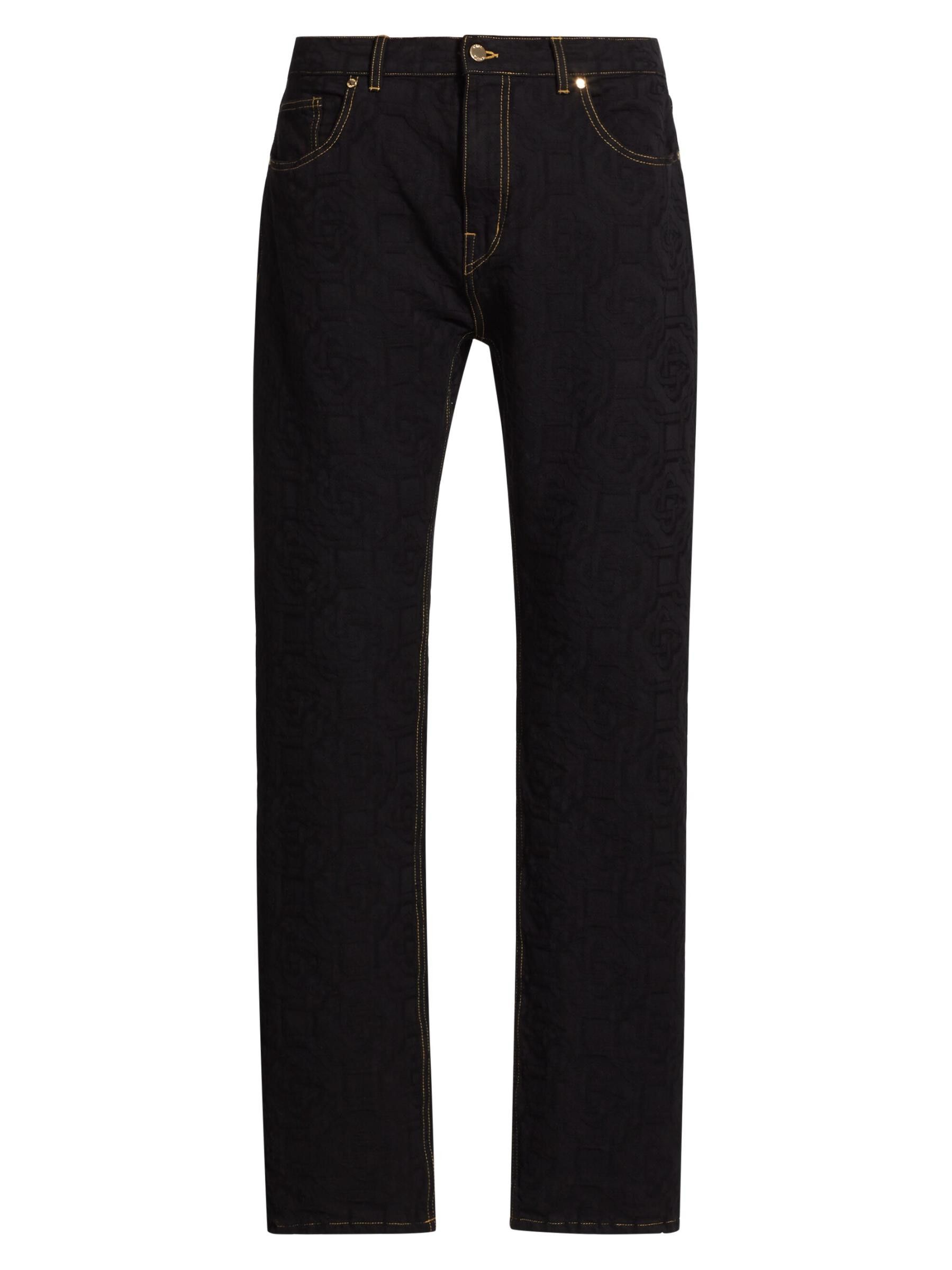 os11x0725 Jacquard Logo Five-Pocket Jeans in Black