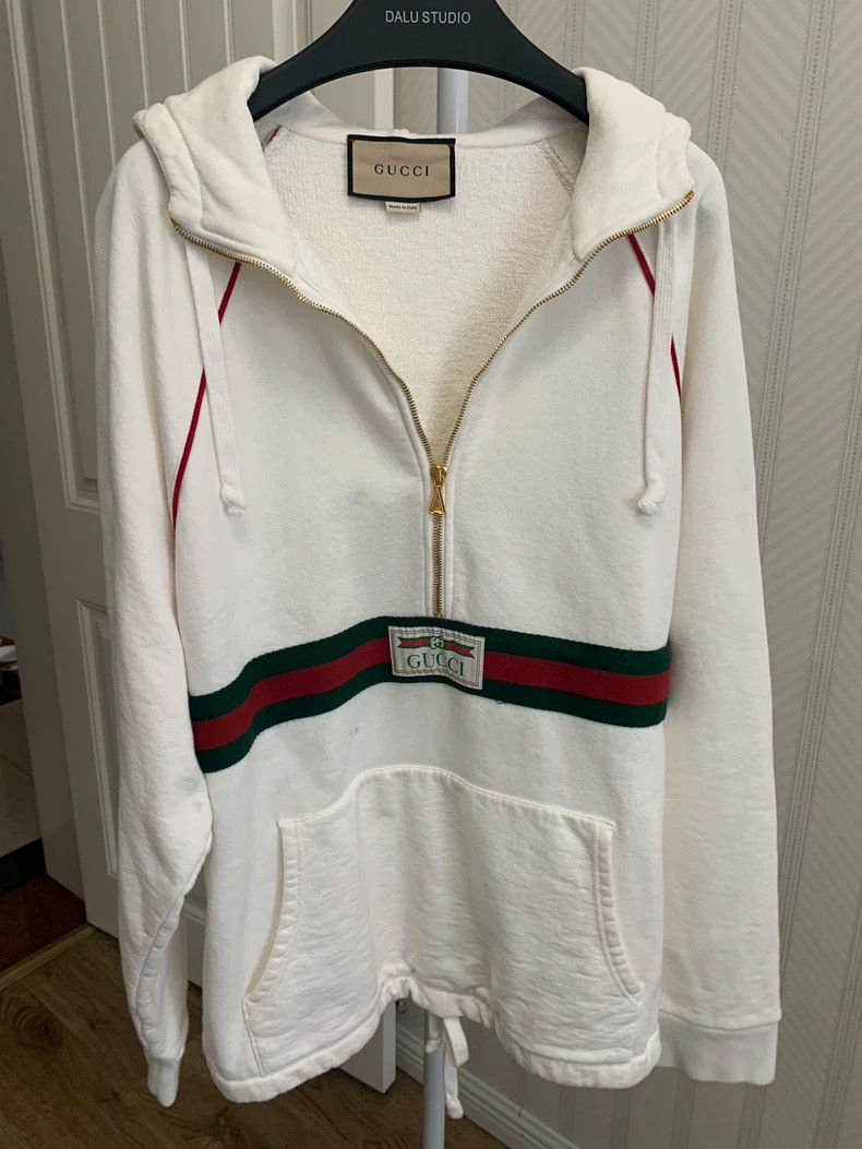 Gucci White Hooded Sweatshirt with Stripes - dmc