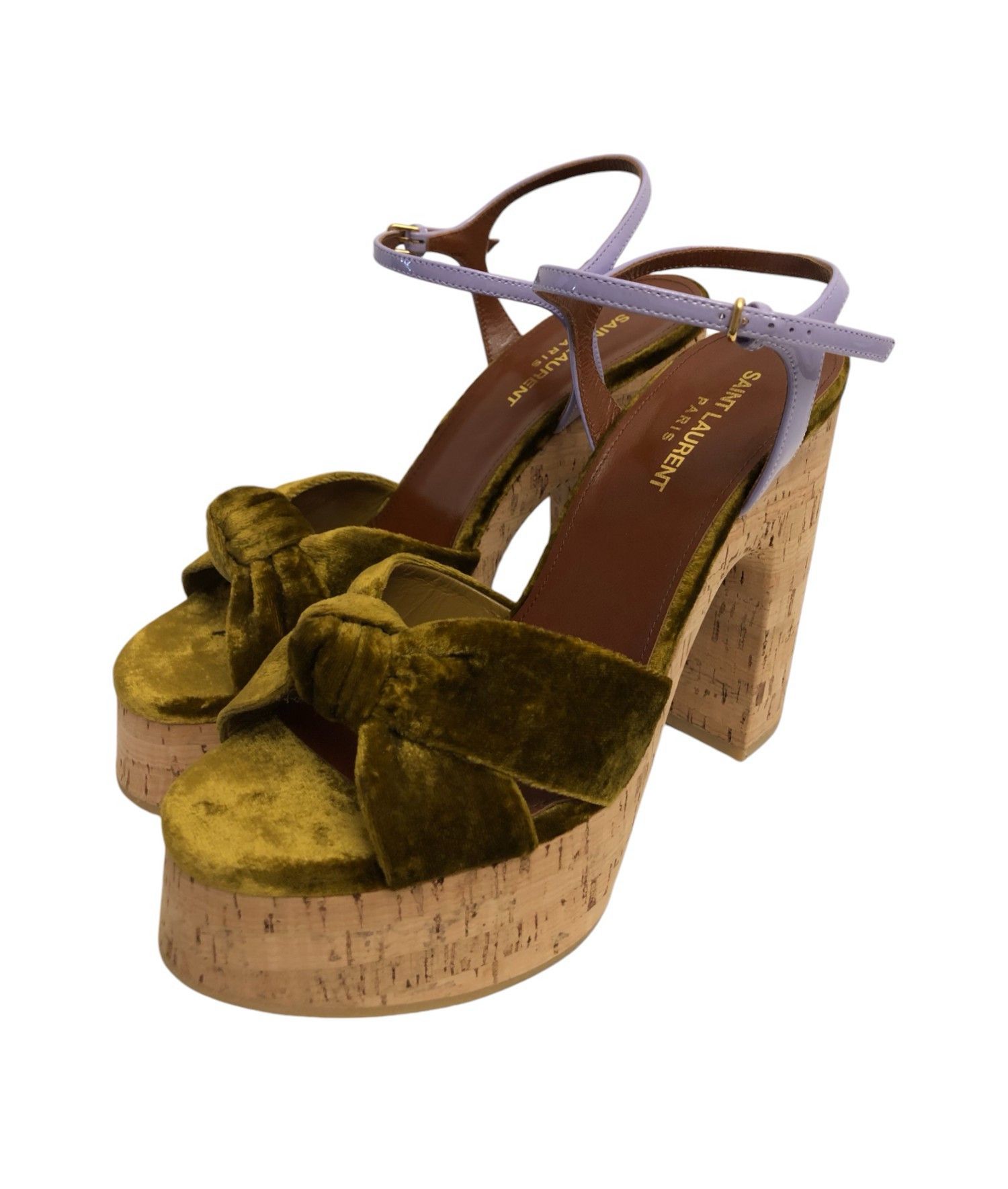 Saint Laurent Paris Saint Laurent Bianca Velvet & Leather Platform Sandals 39.5 Size US 8.5 / IT 38.5 - 12 Thumbnail
