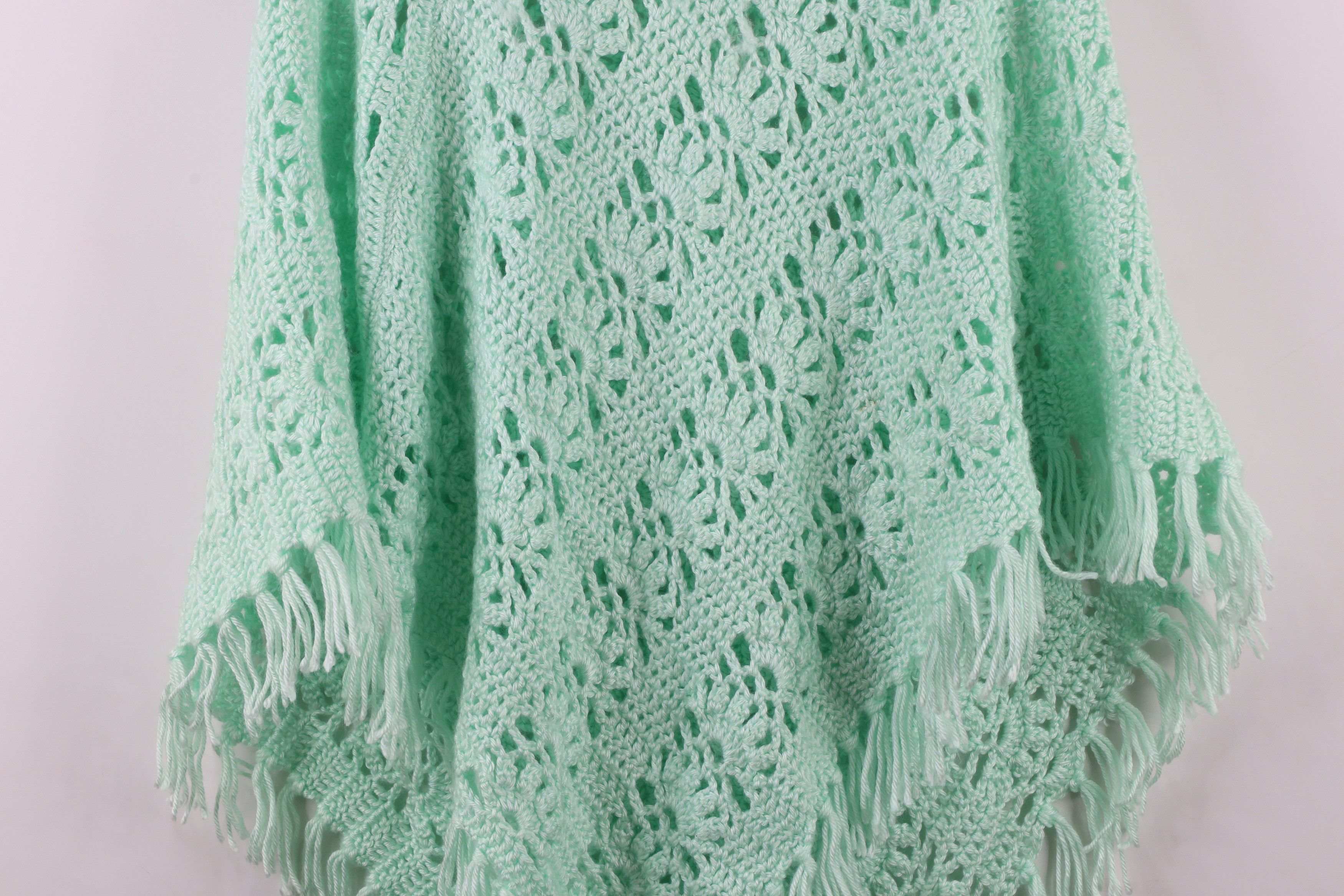 Vintage Vintage 60s 70s Boho Chic Fringed Poncho Sweater Mint Size ONE SIZE - 10 Thumbnail