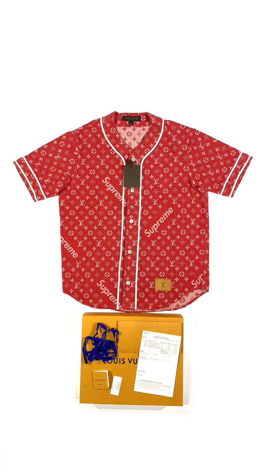 Louis Vuitton × Supreme Louis Vuitton X Supreme S Red baseball Jersey Denim Monogram Size US S / EU 44-46 / 1 - 1 Thumbnail