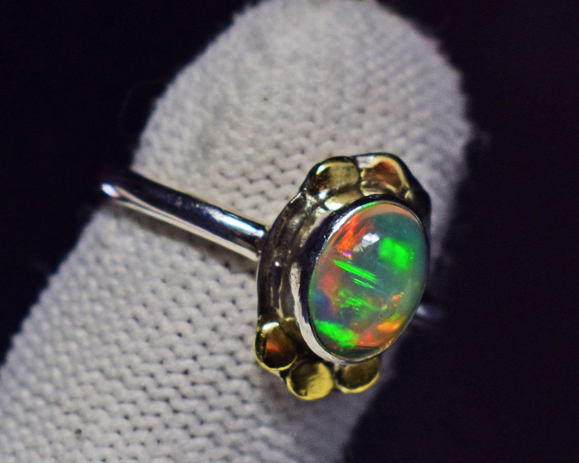 Handmade Handmade Ethiopian Opal Ring: 925K Silver Bridal Ring Size ONE SIZE - 1 Thumbnail