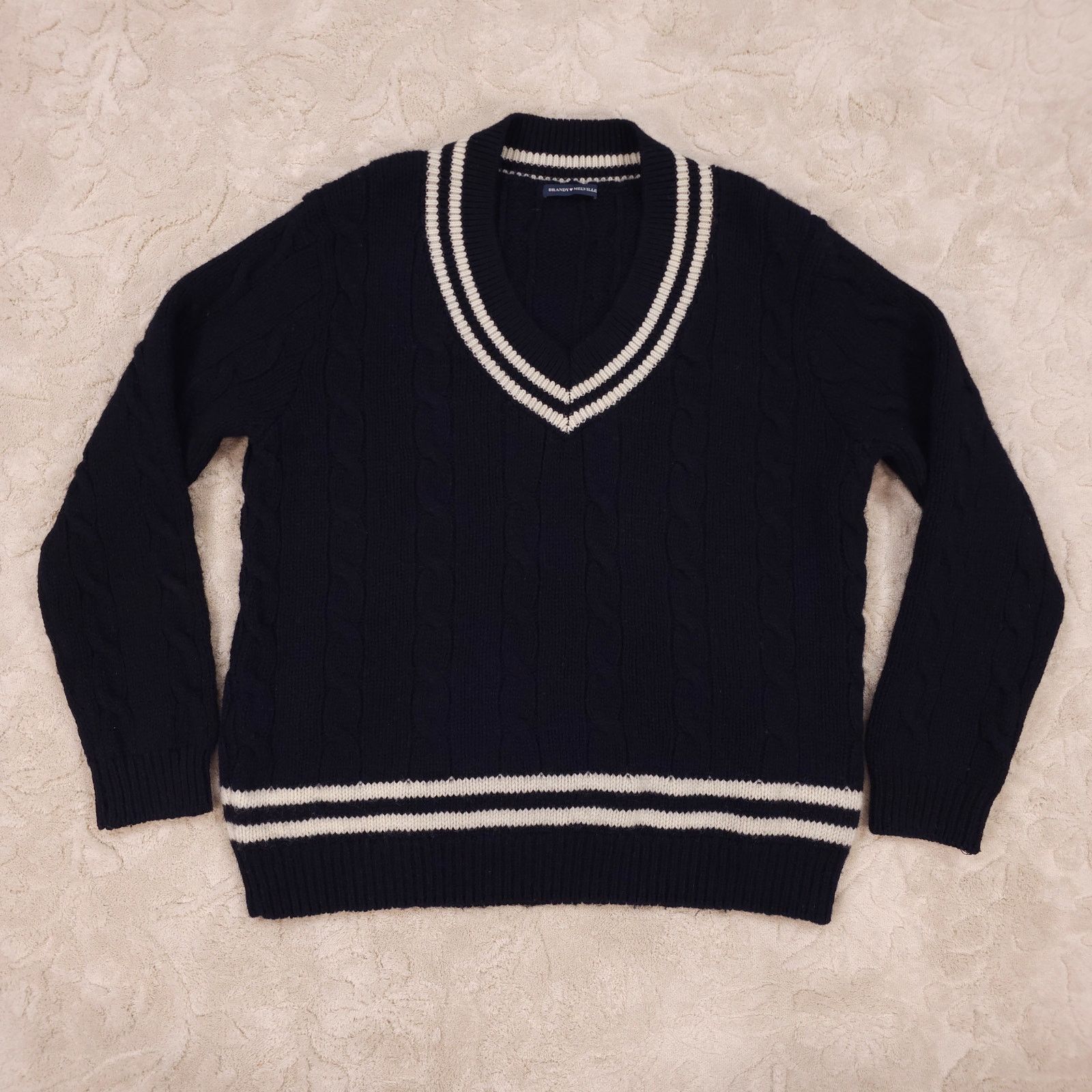Brandy Melville Brandy Melville Varsity Stripe Navy Blue Wool Sweater Size ONE SIZE - 5 Thumbnail