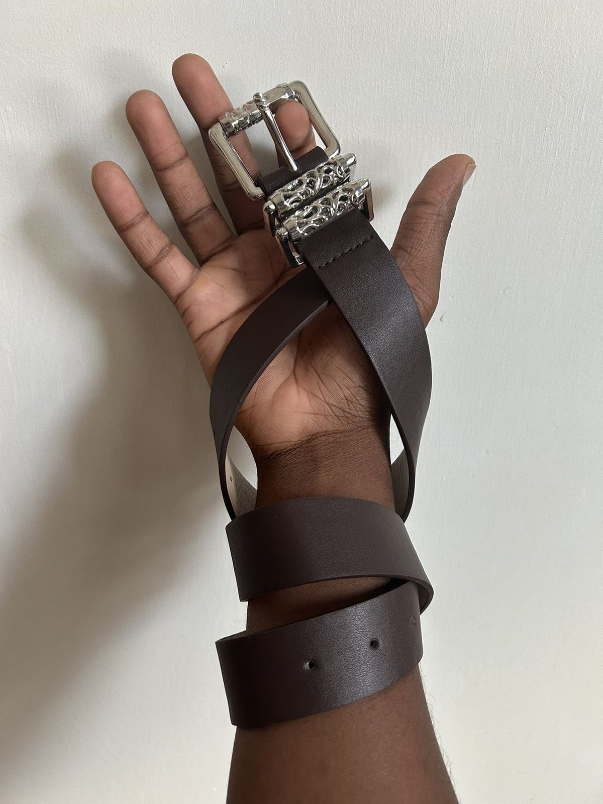 Japanese Brand × Vintage Y2K 2000s Silver cross futuristic brown roller belt Size ONE SIZE - 4 Thumbnail