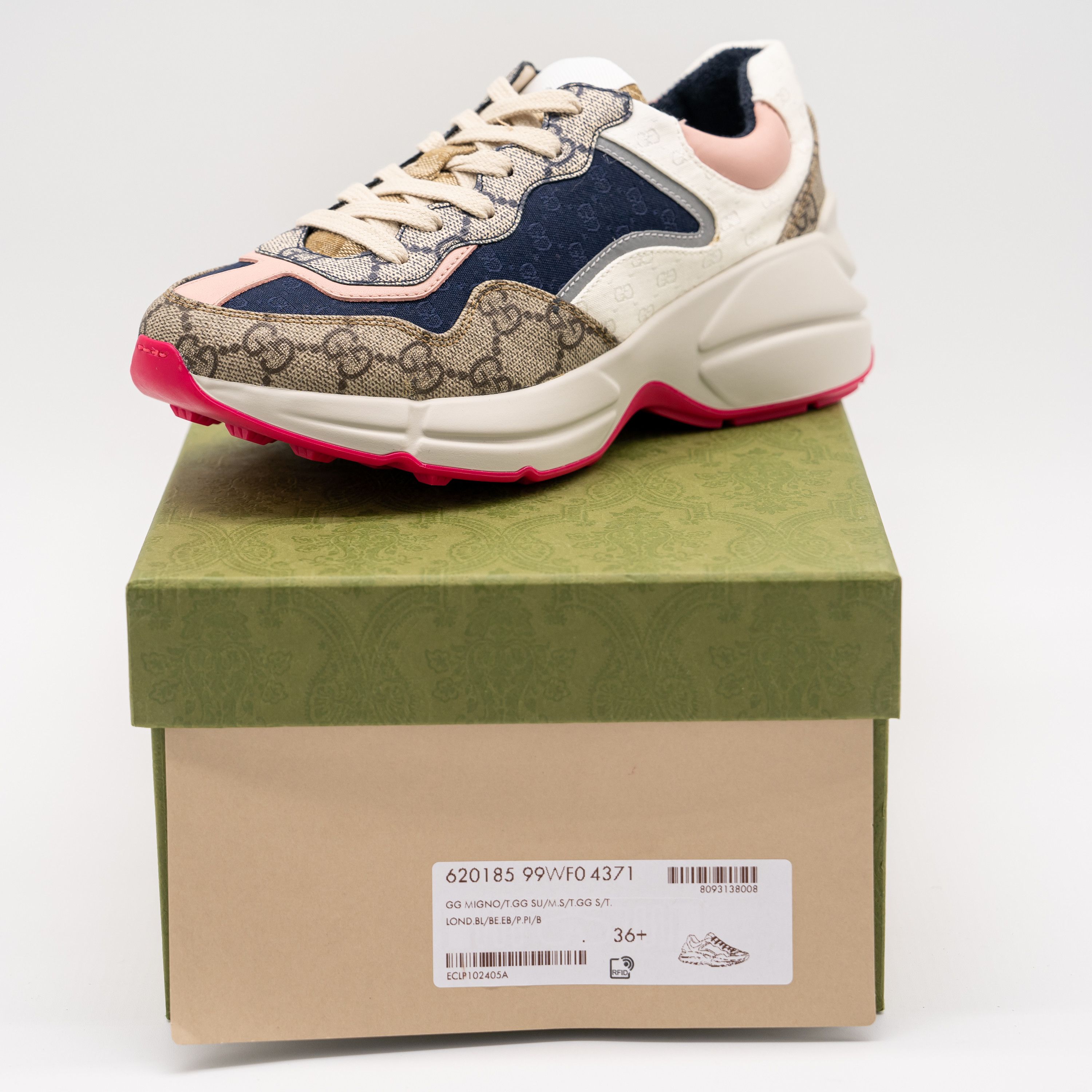 Gucci 36.5eu 6.5 US Gucci GG Rhyton Beige White Pink Blue Leather Size US 6.5 / IT 36.5 - 12 Thumbnail