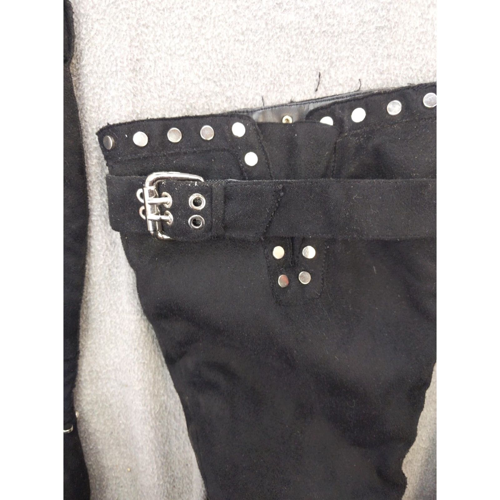 Venus Venus Womens Knee High Biker Boots Black Faux Suede Zip Studded Buckle 7.5 Europe 37.5 Size US 8 / IT 38 - 3 Thumbnail