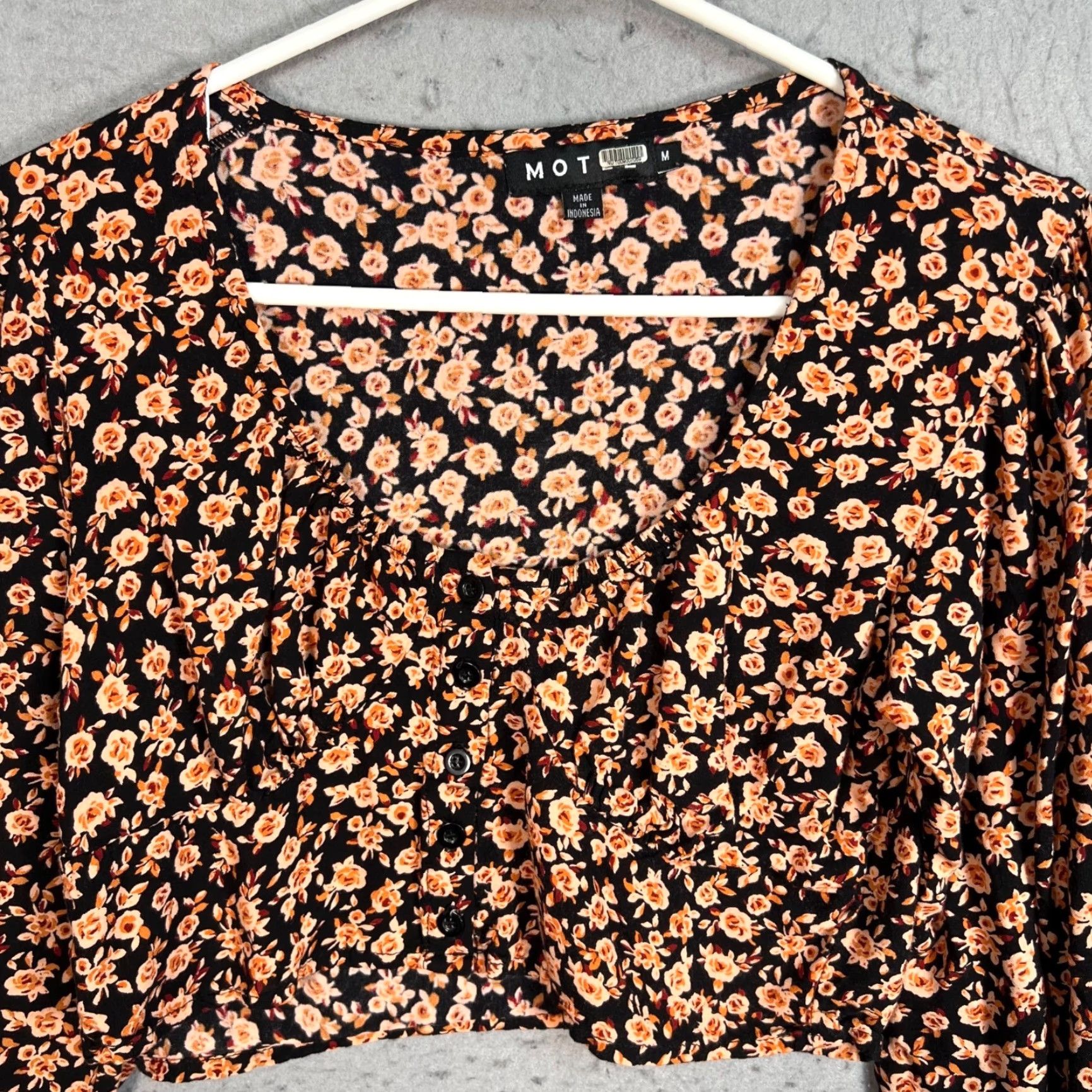 Vintage Motel Shirt Cropped Floral Long Sleeve Black & Orange Womens Medium Size M / US 6-8 / IT 42-44 - 5 Thumbnail
