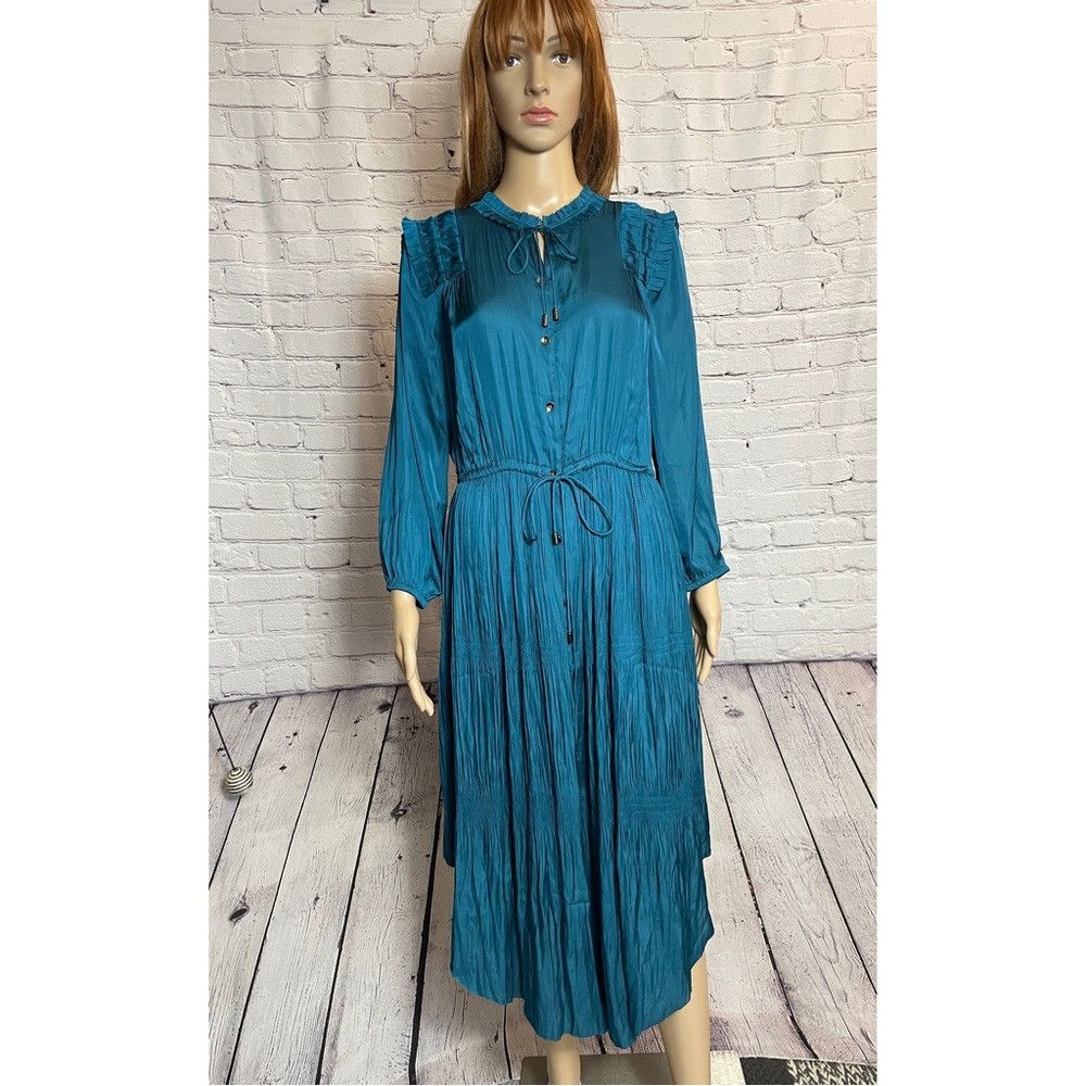 Chicos NWT New $149 Chico's Crinkle Pleat Midi Teal Dress Size 2 U Size L / US 10 / IT 46 - 2 Thumbnail