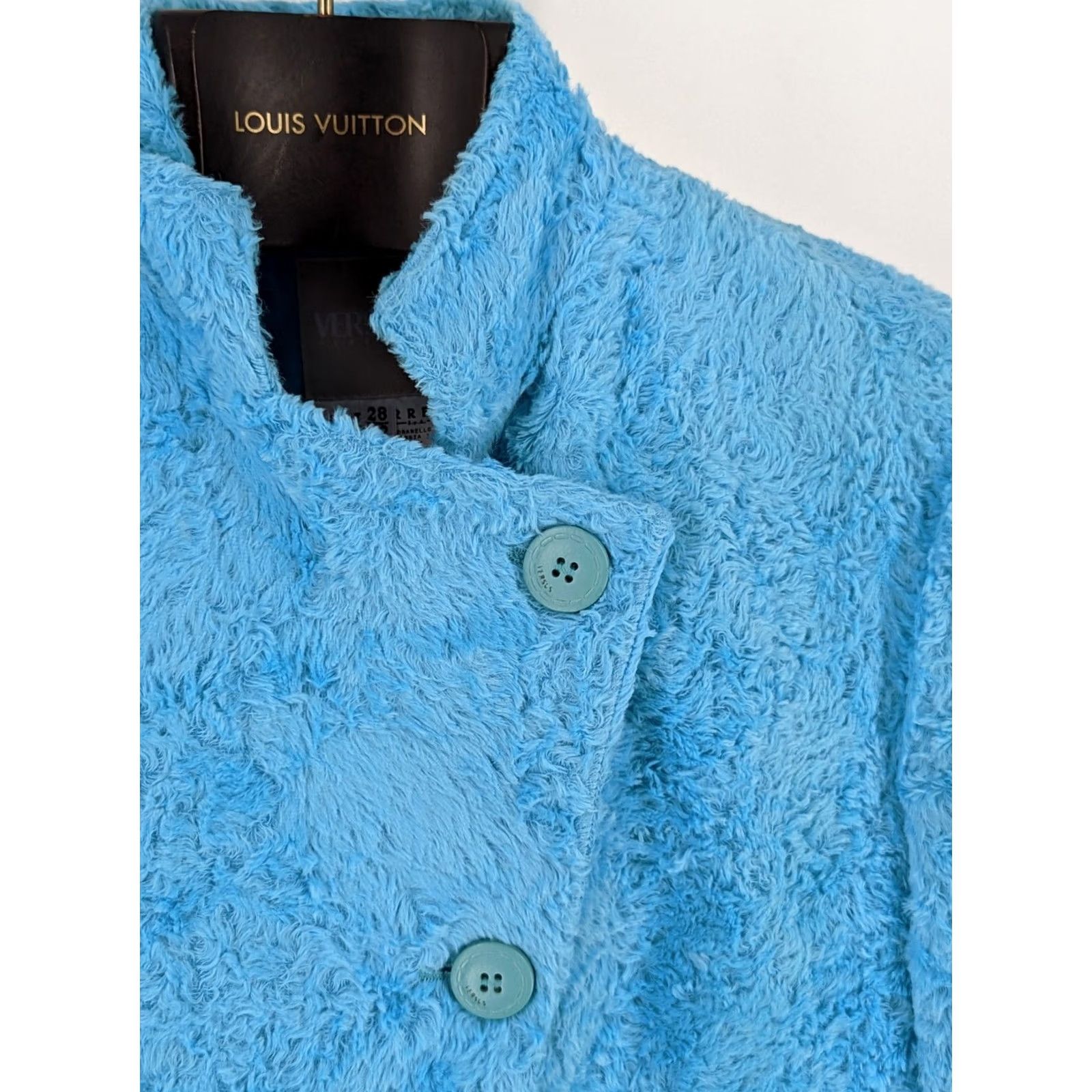 Versace VINTAGE Versus Versace Jacket Women Fur Sky Blue 42 Italy Short Bold Rockstar 90s Size M / US 6-8 / IT 42-44 - 4 Thumbnail