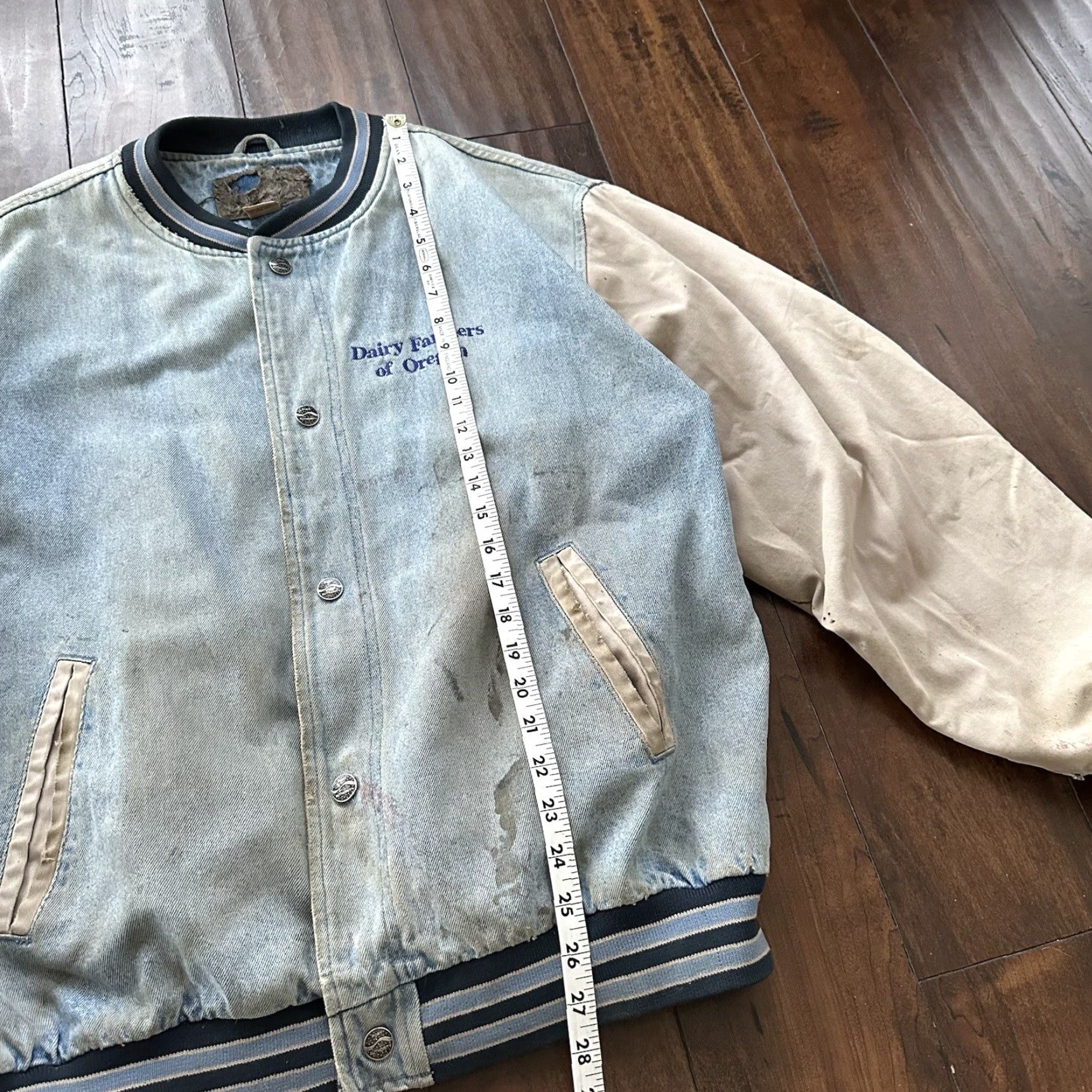 Port & Company VINTAGE Port & Company Oregon 90s Denim Varsity Jacket Bomber Racing Cotton Blue XL Men Size US XL / EU 56 / 4 - 6 Thumbnail