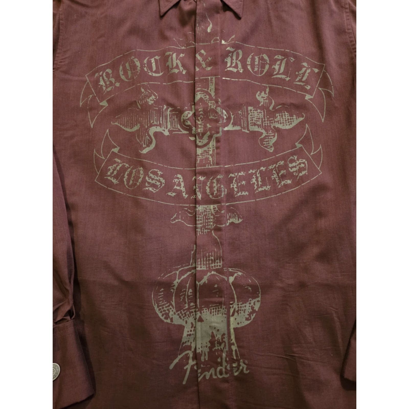 Fender Fender Button-Up Shirt Rockabilly Maroon Long Sleeve Men's M Rock Music Casual Party/Cocktail Travel Quality All Seasons Breathable Easy Care Size US M / EU 48-50 / 2 - 2 Thumbnail