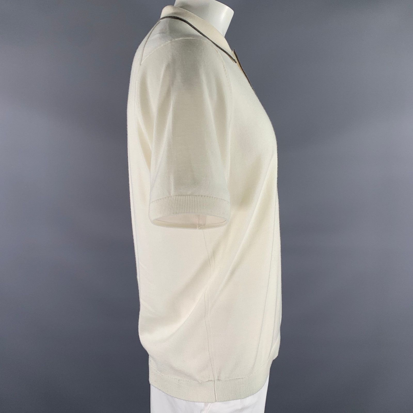 Rag & Bone RAG & BONE L Cream Grey Knitted Wool Cashmere Button Polo Size US L / EU 52-54 / 3 - 2 Thumbnail