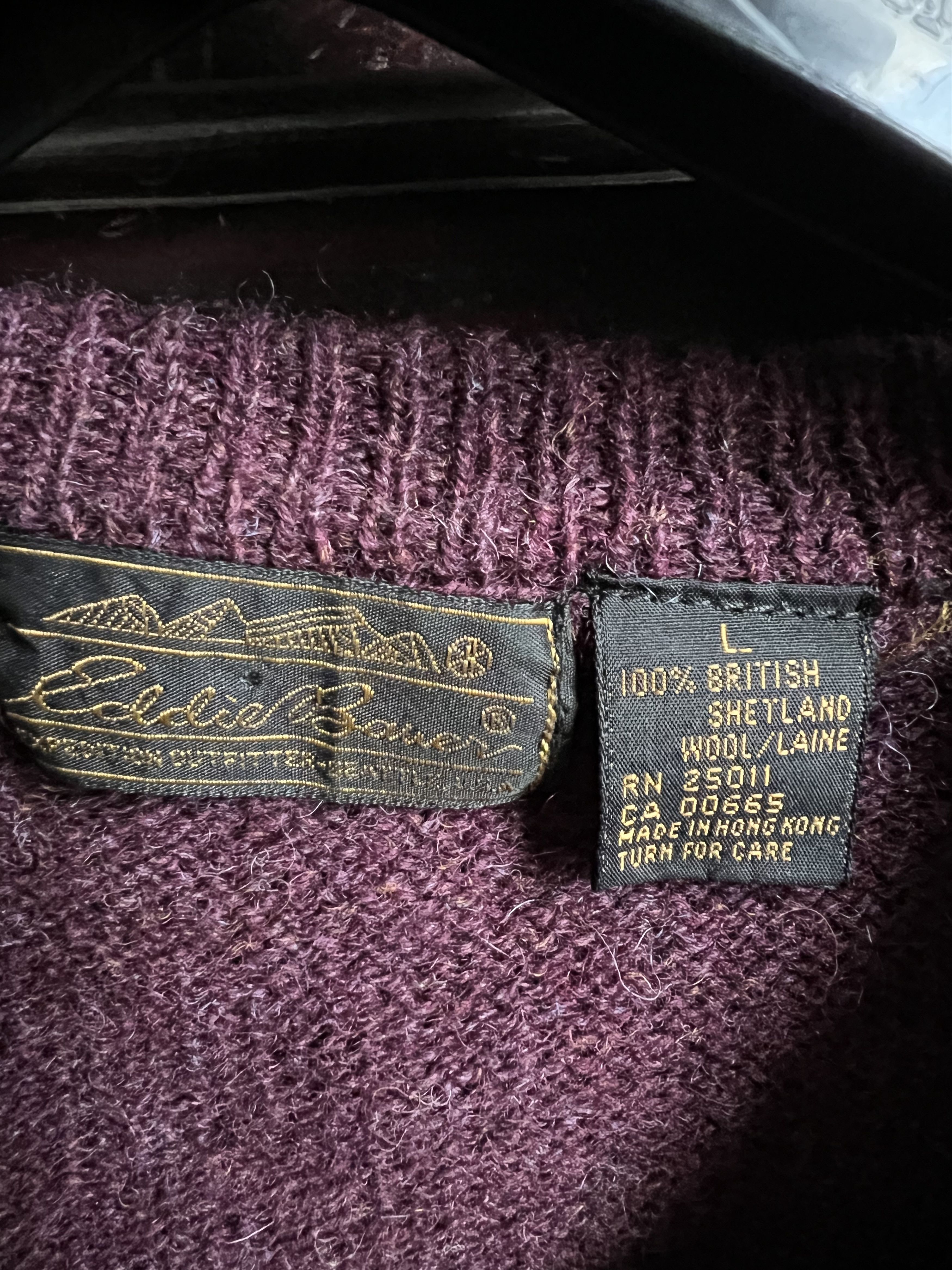 Eddie Bauer Burgundy Shetland Wool Sweater Size US L / EU 52-54 / 3 - 3 Thumbnail