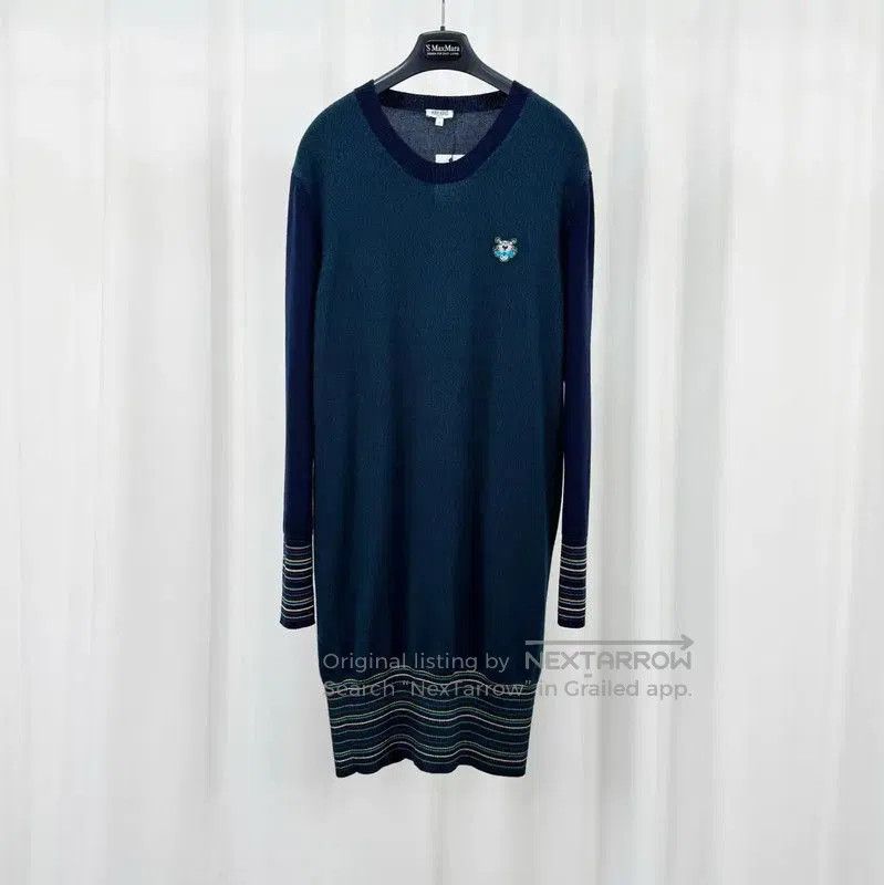 KENZO Long Sleeve Embroidered Sweater in Blue Green .