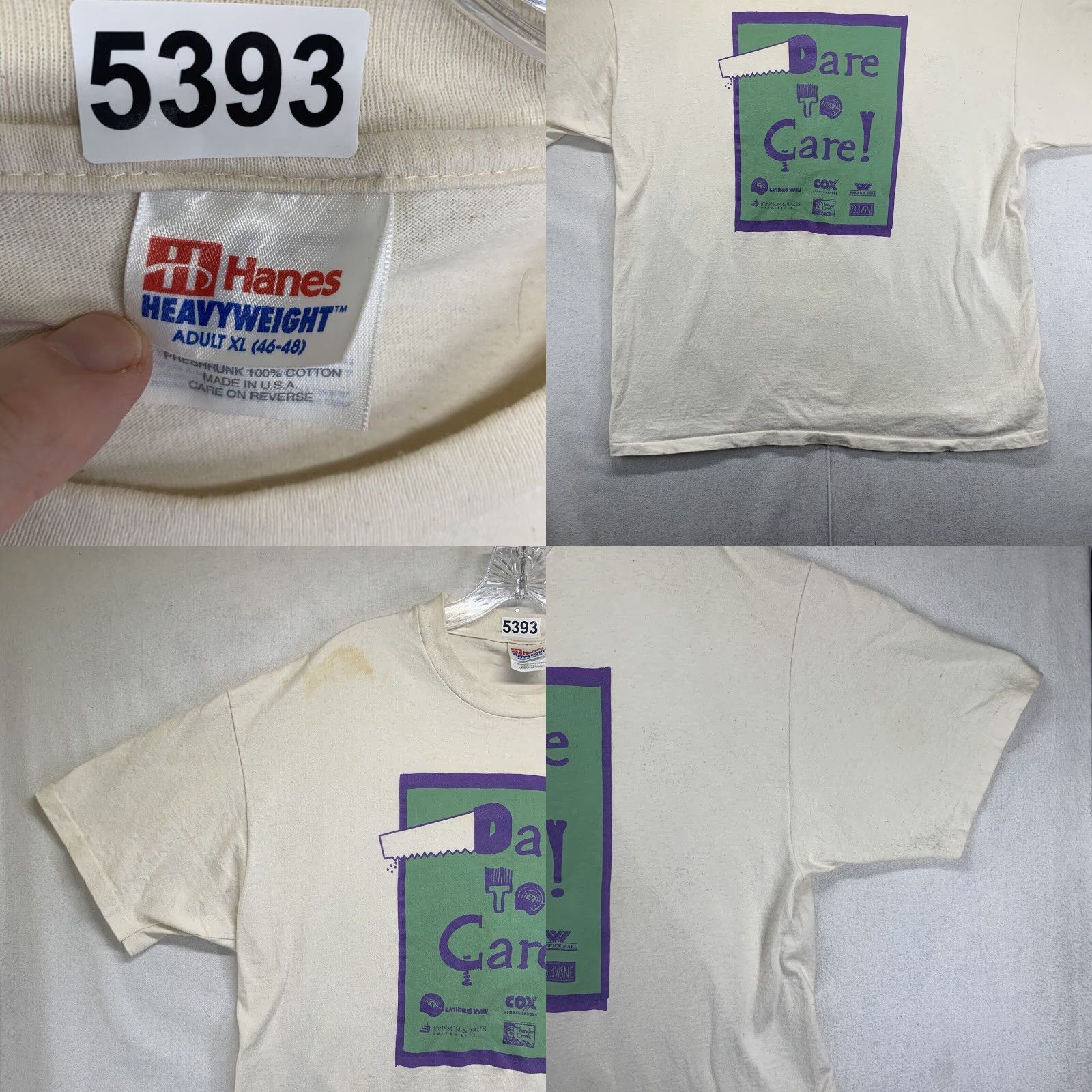 Hanes VINTAGE Hanes 90s United Way Graphic Print Shirt Large Beige Single Stitch Awareness Mens Size US L / EU 52-54 / 3 - 8 Thumbnail