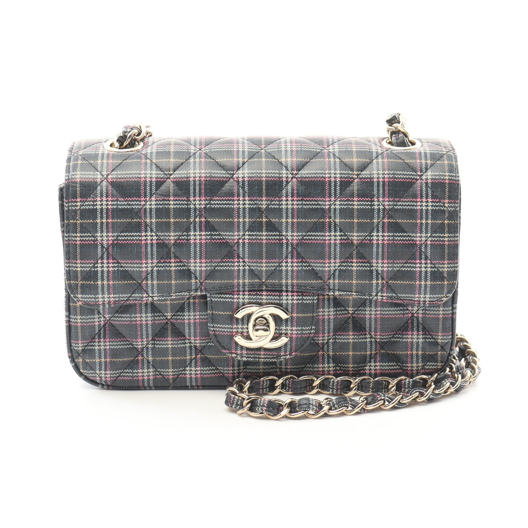 Chanel Chanel Mini Matelasse Chain Shoulder Bag Check Leather Navy Multicolor Gold Hardware Size ONE SIZE - 1 Thumbnail