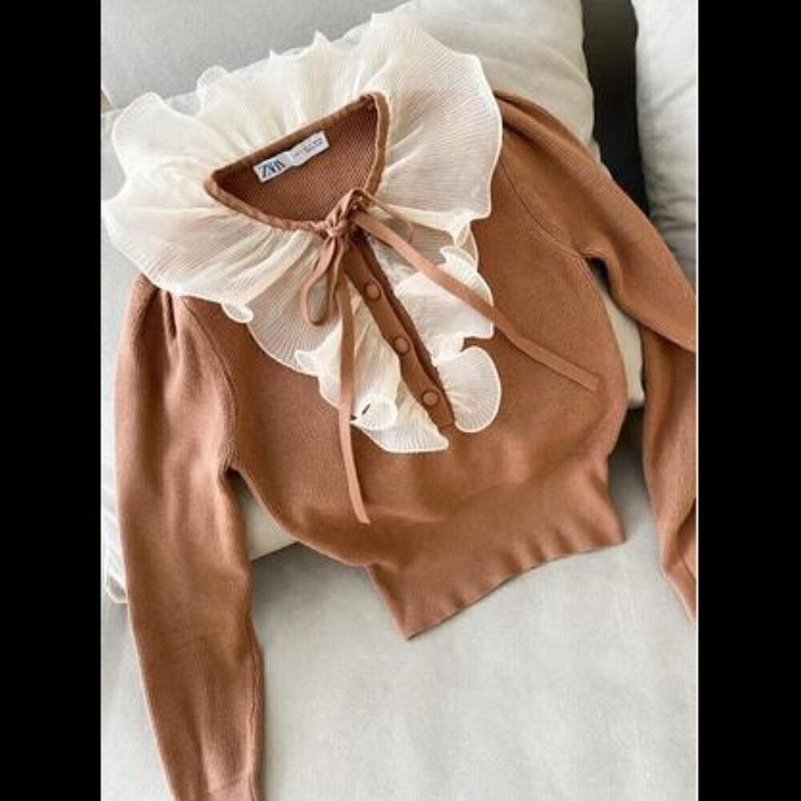 Zara ZARA Brown Knit Ruffle Top NWT Size M / US 6-8 / IT 42-44 - 19 Thumbnail