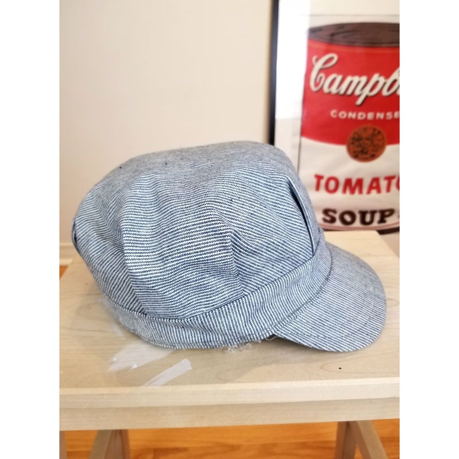 Vintage VINTAGE Unbranded Railroad Engineer Striped Hickory Hat Sz 7 1/2 Blue Cotton Cap Adults Boys Mens Womens Size ONE SIZE - 5 Thumbnail
