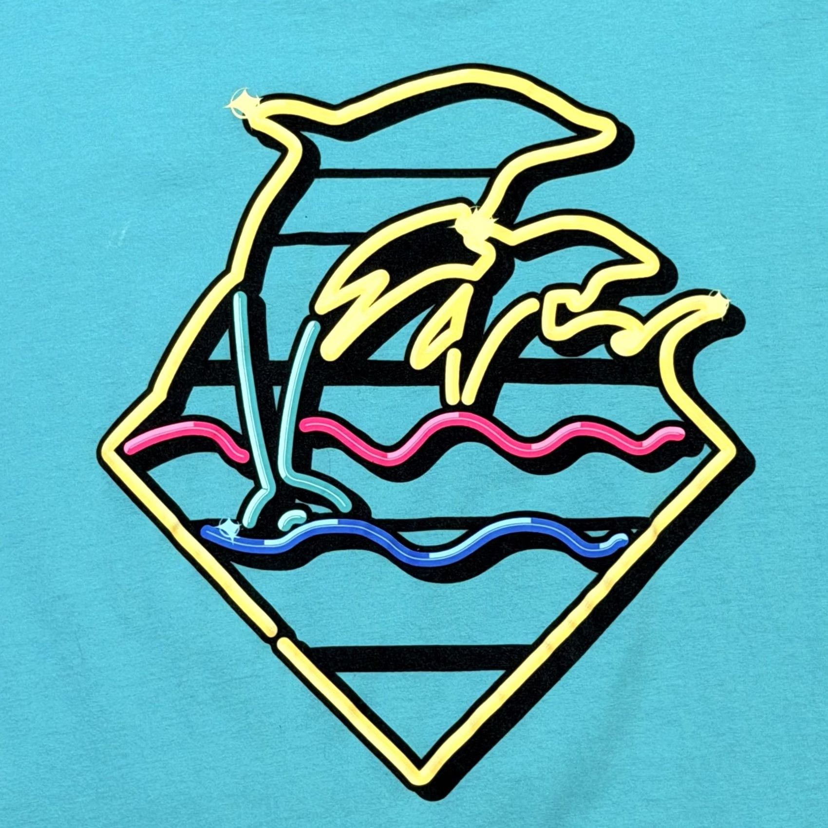 Vintage Pink Dolphin Shirt Mens XL Blue Neon Palm Tree Wave Graphic Surf Beach Tee Size US XL / EU 56 / 4 - 3 Thumbnail