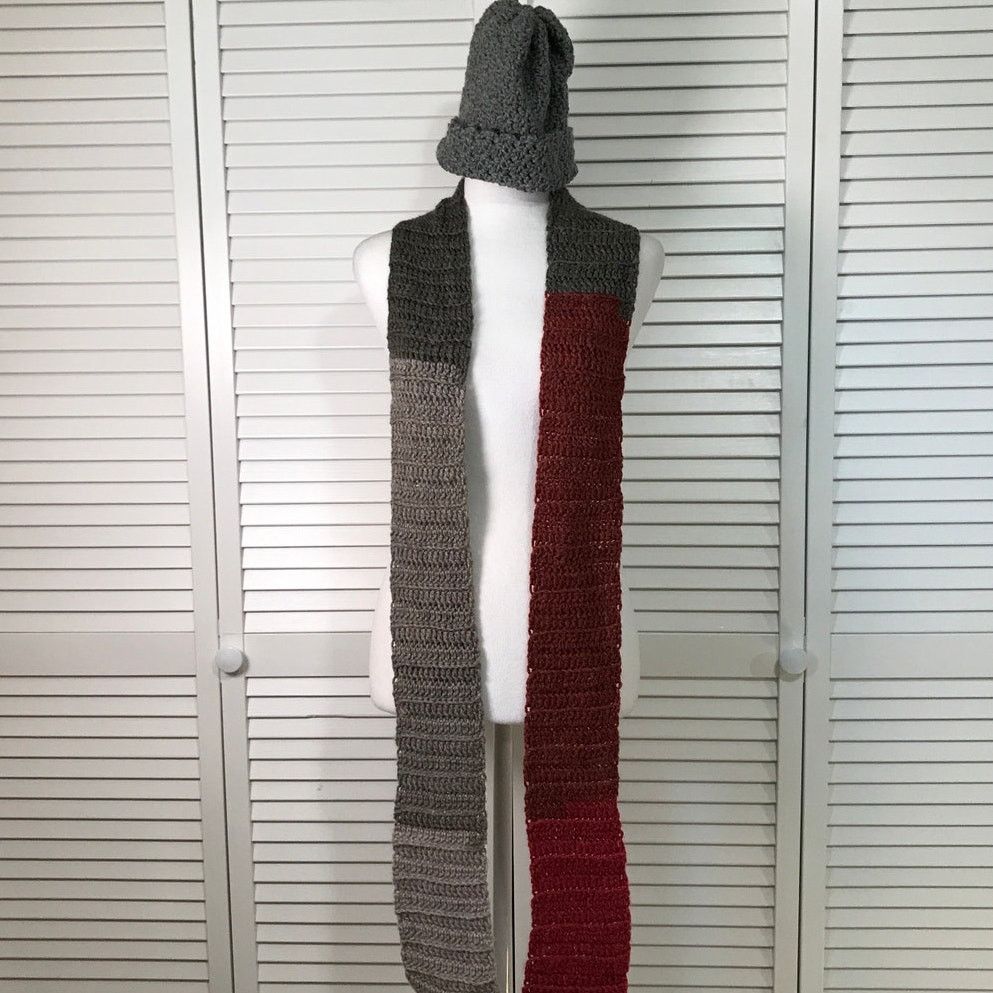 Handmade NWT Handmade Crocheted Gray Multicolor Beanie Scarf 80” Size ONE SIZE - 1 Thumbnail
