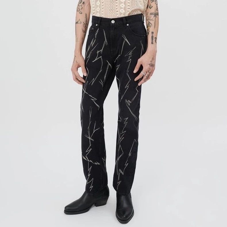 Our Legacy Rare Lightning Embroidered Denim Pants Size US 33 - 1 Thumbnail