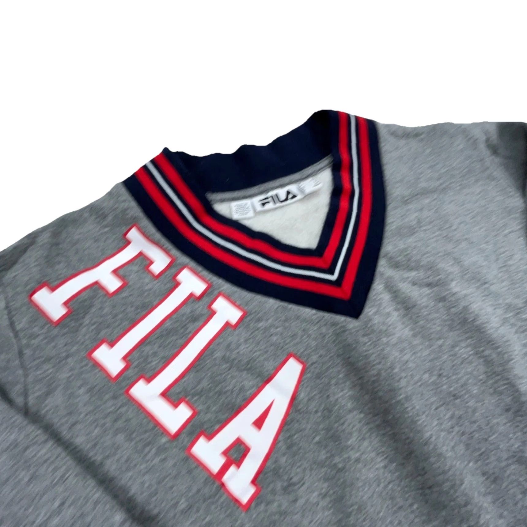 Fila FILA Sweatshirt Women Large Gray Red Silhouette Deep V Neck Logo VTG Size L / US 10 / IT 46 - 3 Thumbnail