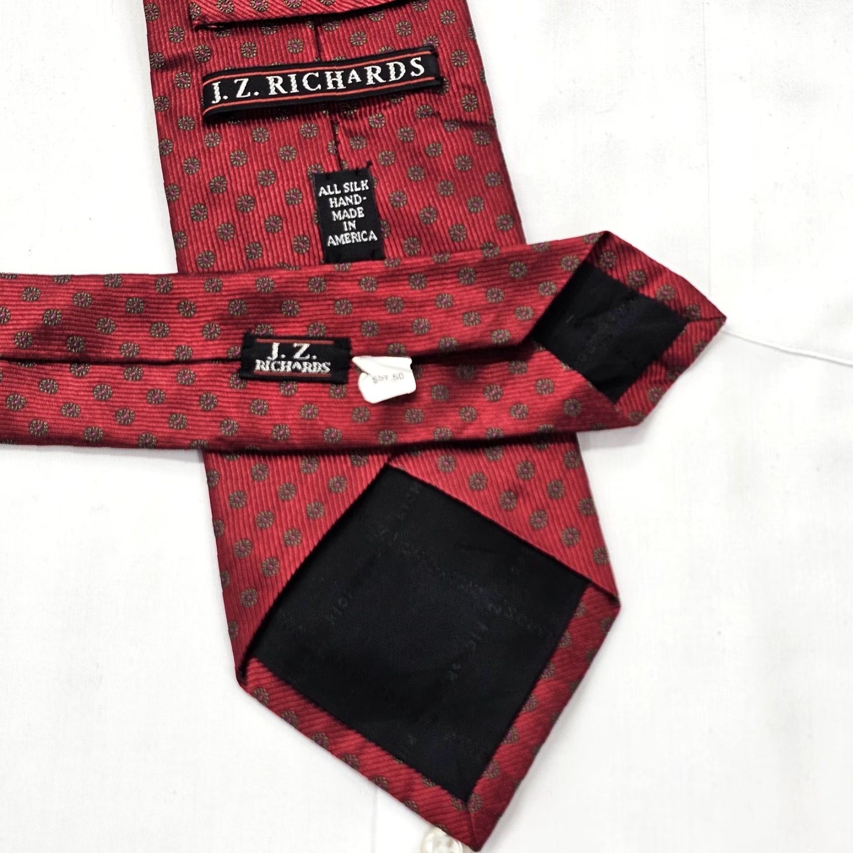 Vintage VINTAGE JZ RICHARDS Necktie Men's Red Silk Tie Geometric Circles 60"X4" Designer Tie Businessmen Style Mens Size ONE SIZE - 5 Thumbnail