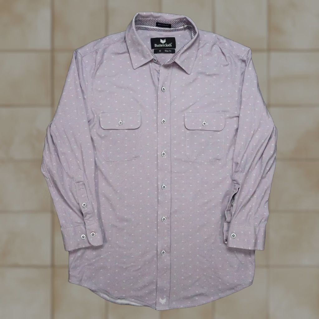Vintage Buttercloth Shirt Mens Medium Purple Slim Fit Icy Cotton Long Sleeve Chevron Size US M / EU 48-50 / 2 - 1 Thumbnail