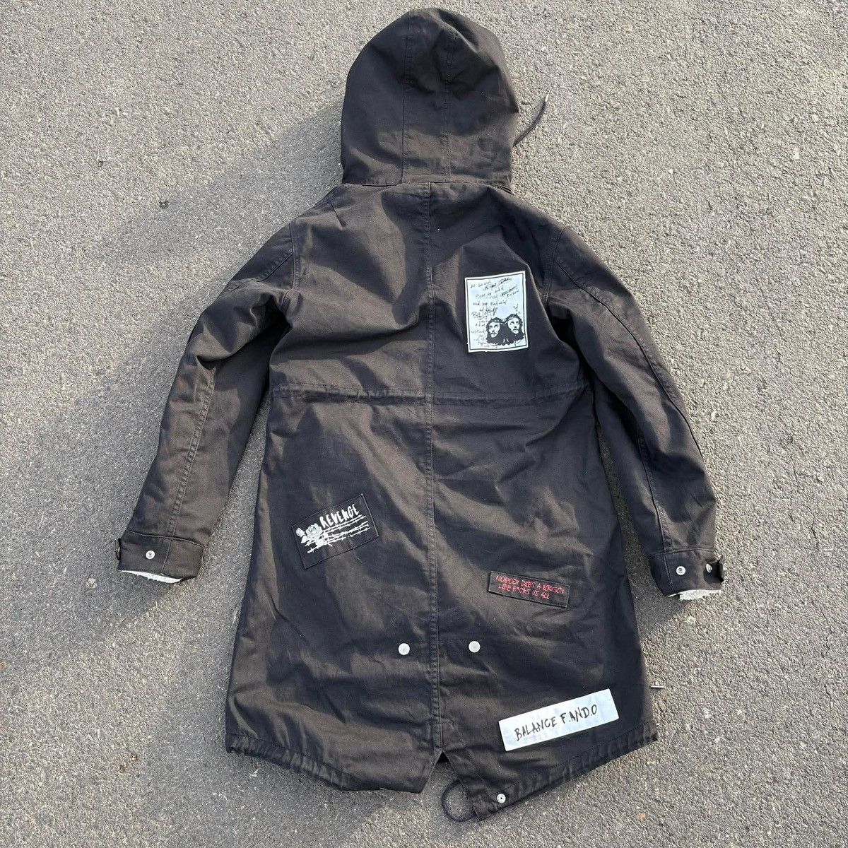 Japanese Brand RINGS Black Patchwork Fishtail Parka Jacket Fur Hood Y2K Size US L / EU 52-54 / 3 - 12 Thumbnail