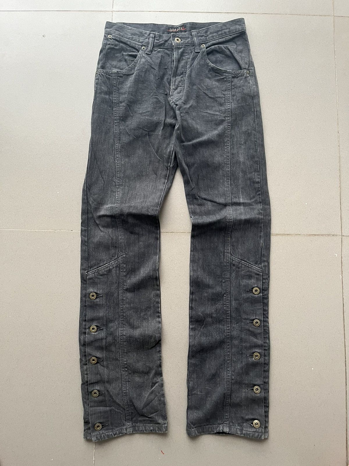 If Six Was Nine JAPANESE MORGAN HOMME FLARE BUTTON BLACK WASHED JEANS PUNK Size US 30 / EU 46 - 11 Thumbnail
