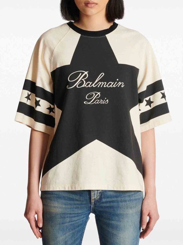 Balmain o1s1wg110825 T-Shirt With Stars in Beige/Black Size L / US 10 / IT 46 - 2 Thumbnail