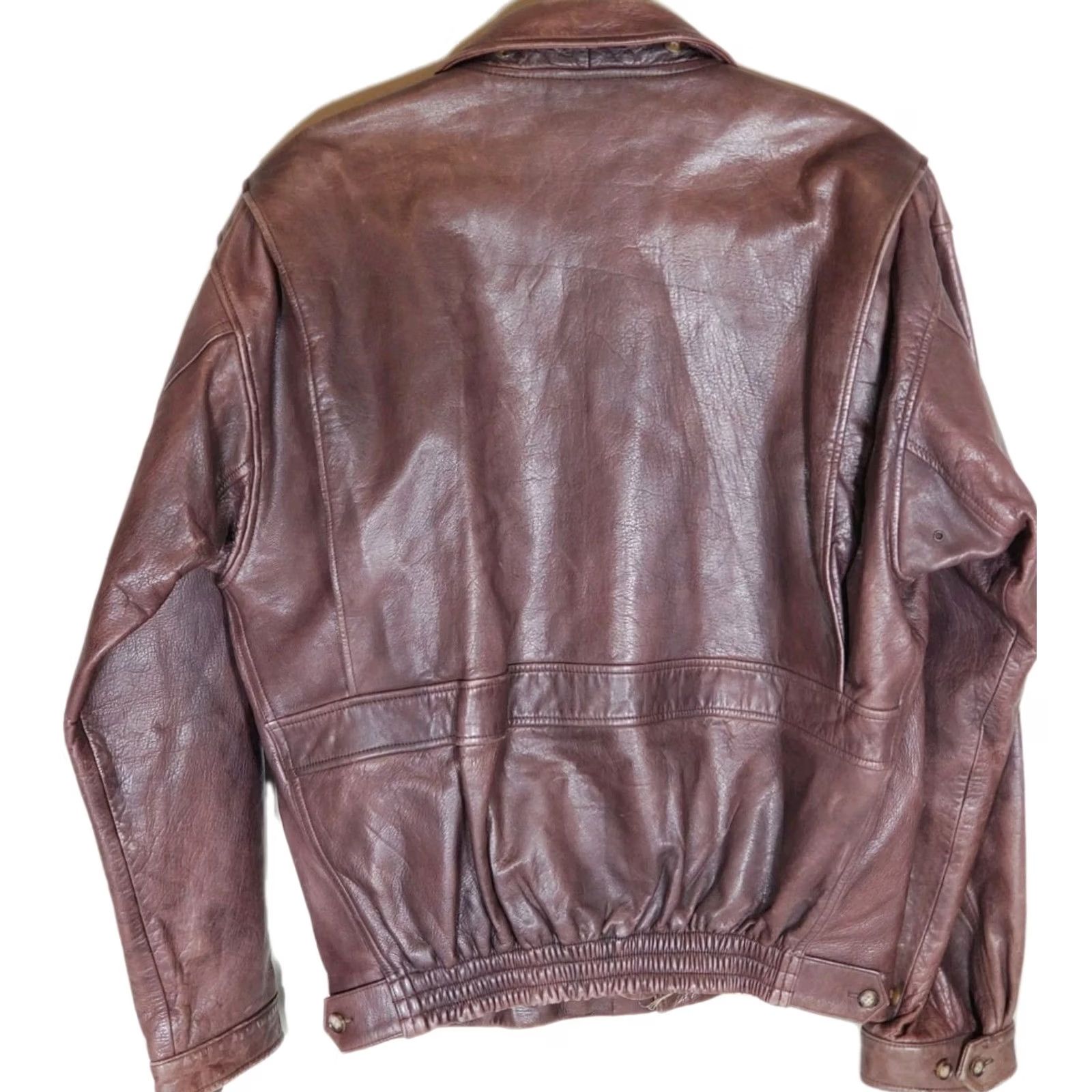 Vintage VINTAGE Alan Flusser Brown Leather Bomber Motorcycle Jacket Elastic Hem Mens 42 Size US XS / EU 42 / 0 - 2 Thumbnail