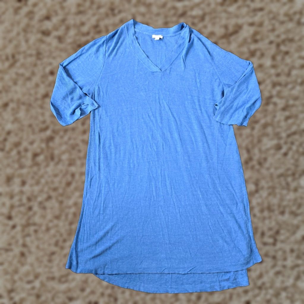 J. Jill J Jill Tunic Blouse Womens XL Blue Linen Knit 3/4 Sleeve Casual Beachy Shirt Modern Classic Womens Size XL / US 12-14 / IT 48-50 - 1 Thumbnail