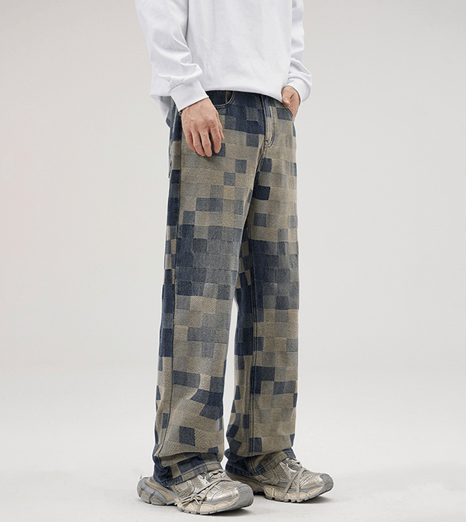 Japanese Brand × Jean American baggy mosaic men's straight loose versatile jeans Size US 32 / EU 48 - 3 Thumbnail