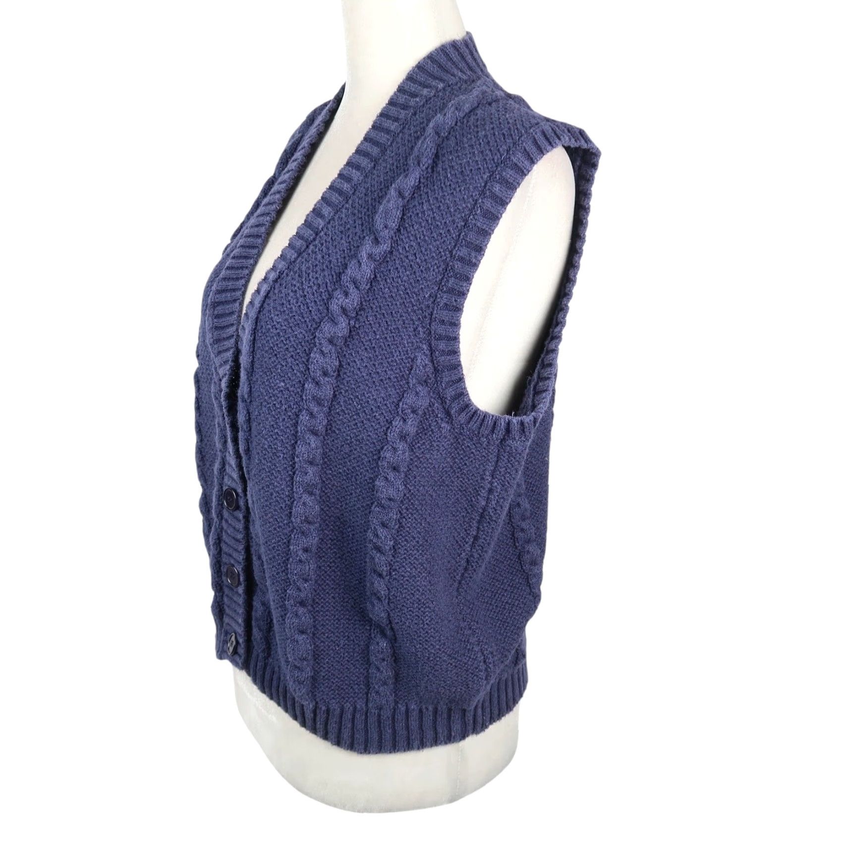 Vintage VINTAGE Hunts' Point Navy Blue Cardigan Sweater Vest M Sleeveless Cable-Knit Cotton Ramie 90s Women Girls Mens? Size M / US 6-8 / IT 42-44 - 3 Thumbnail