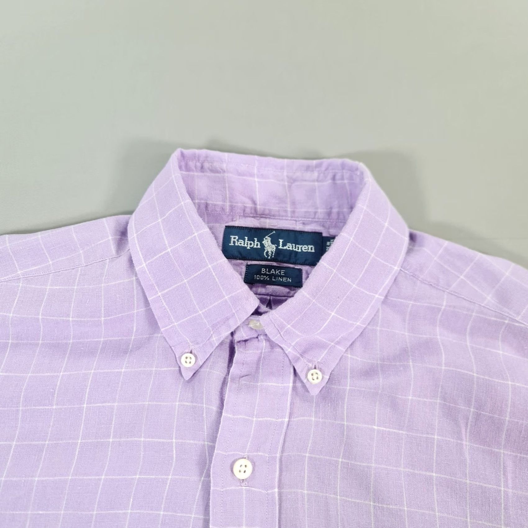Polo Ralph Lauren VINTAGE Polo Ralph Lauren Shirt Mens Large Purple Check 100% Linen Button Down Collar Long Sleeve Size US L / EU 52-54 / 3 - 2 Thumbnail