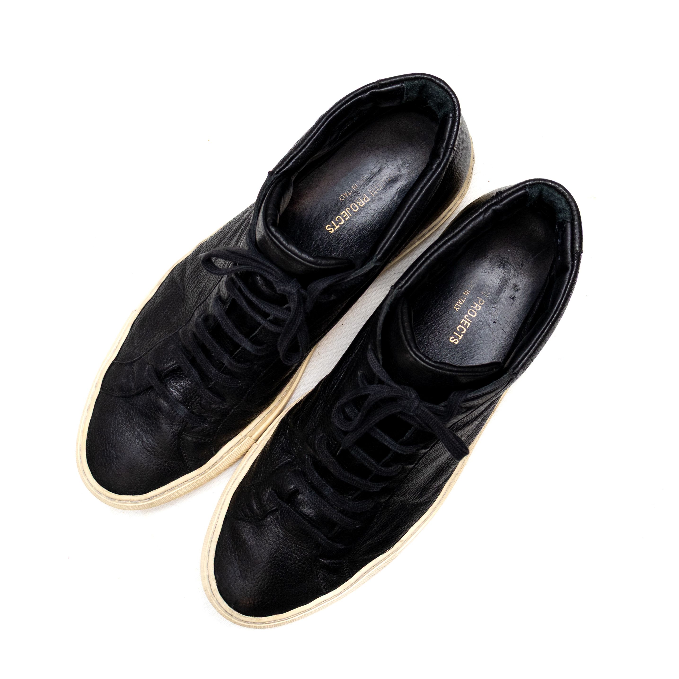 Common Projects Common Projects Black Leather Achilles Mid Top Sneakers 43 Size US 10 / EU 43 - 7 Thumbnail