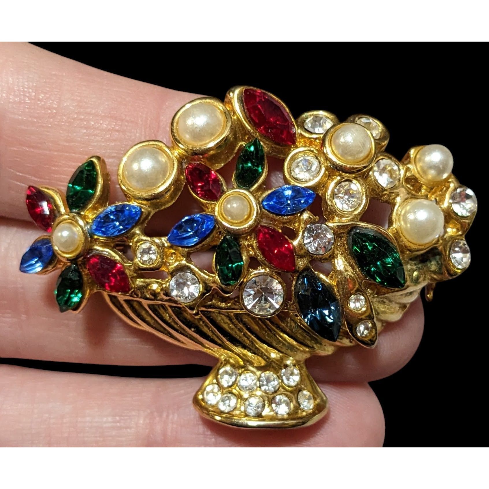 Other Vintage Floral Basket Glam Rhinestone Brooch Size ONE SIZE - 2 Thumbnail