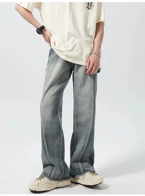 image of Straight Casual Split Zipper Leg Jeans in Black, Men's (Size 32)