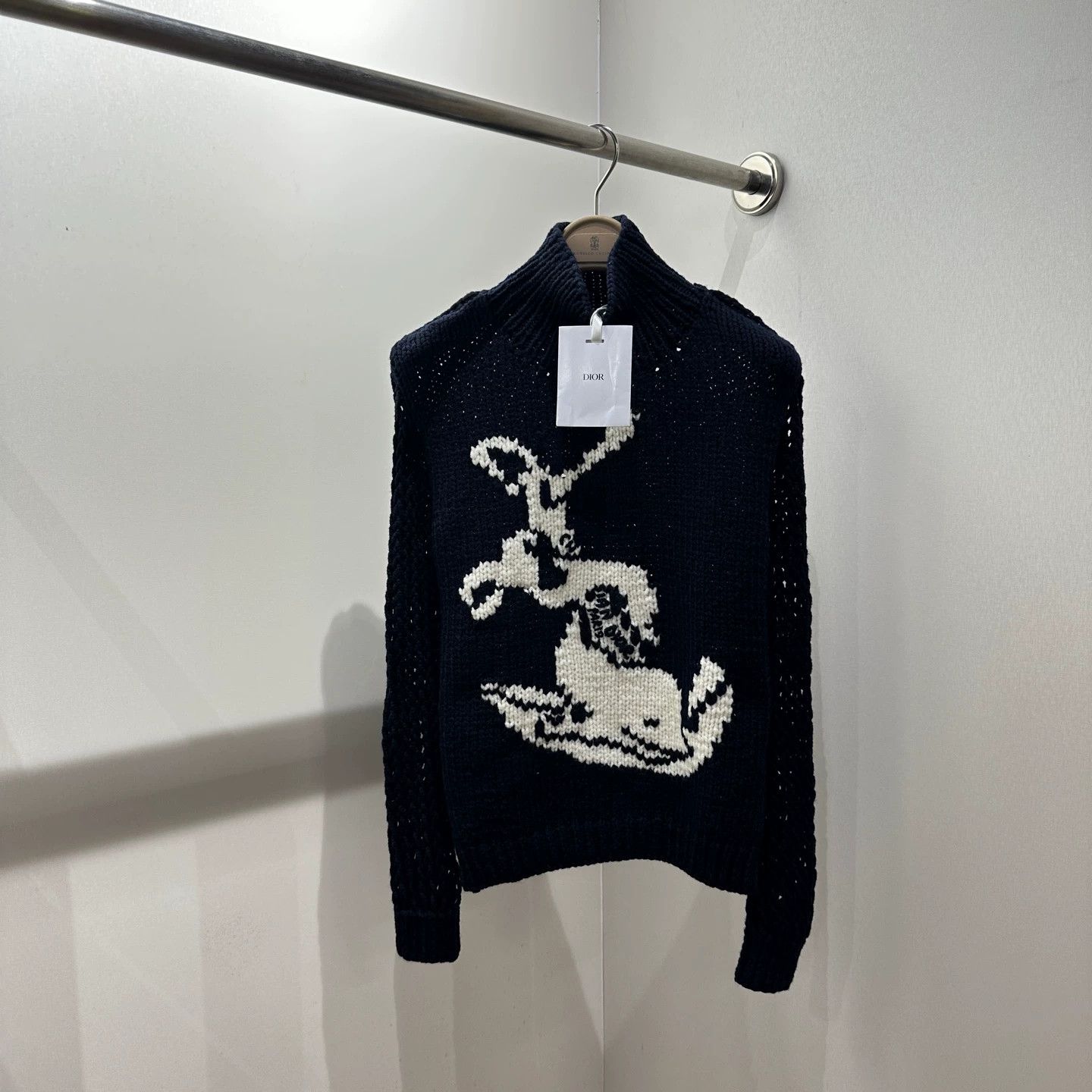 Christian Dior Monsieur Dior apr328 Rabbit Intarsia Knit Sweater S Wool Size S / US 4 / IT 40 - 1 Thumbnail