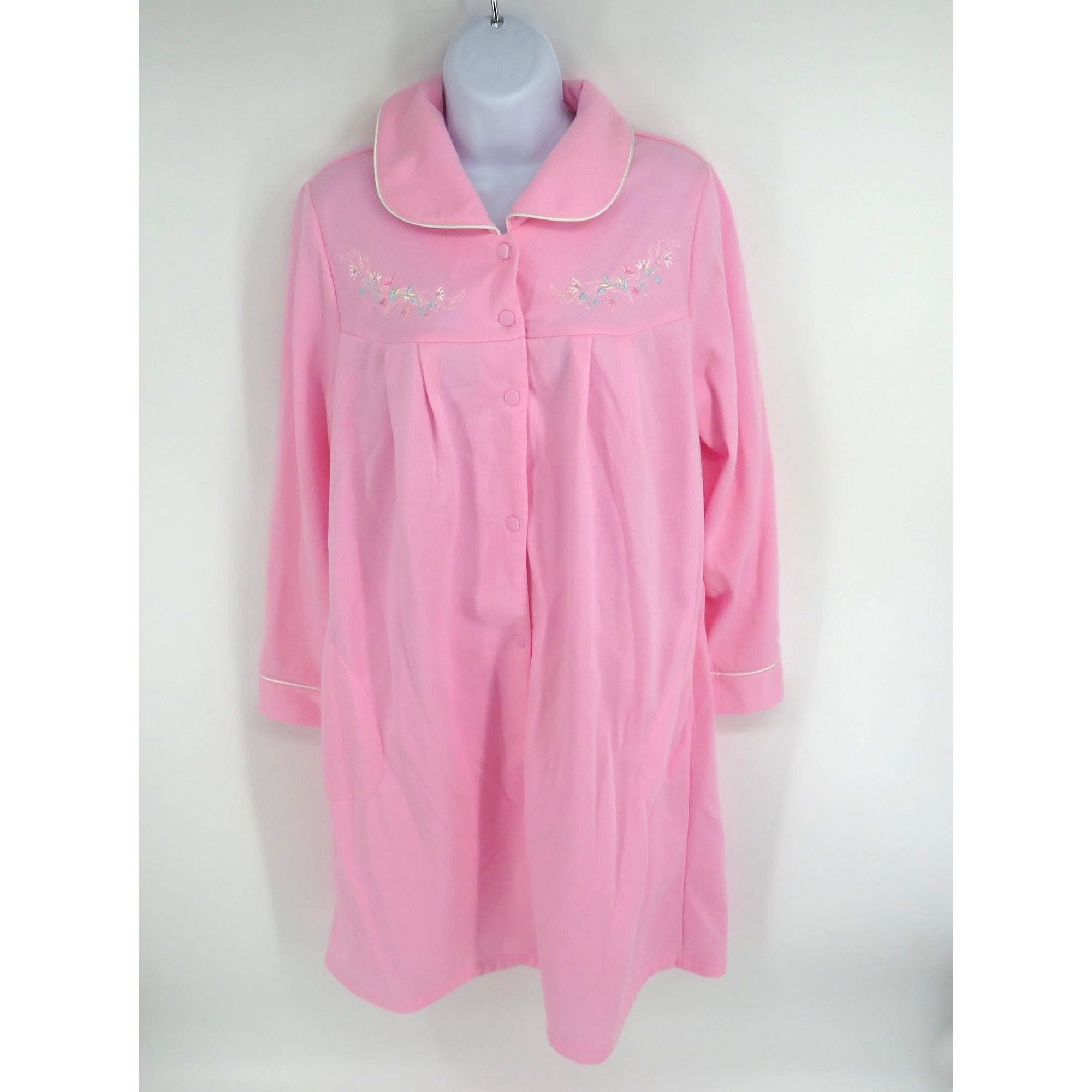 Other Jasmine Rose Pink Embroidered Button-Up Long Sleeve Robe Poc Size ONE SIZE - 1 Thumbnail