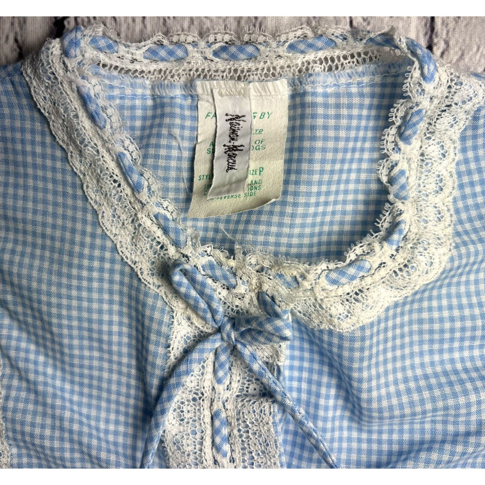 Neiman Marcus VINTAGE Neiman Marcus Juli Slumbertogs Lace Trim Gingham Blue White Nightgown Dress Size M / US 6-8 / IT 42-44 - 3 Thumbnail