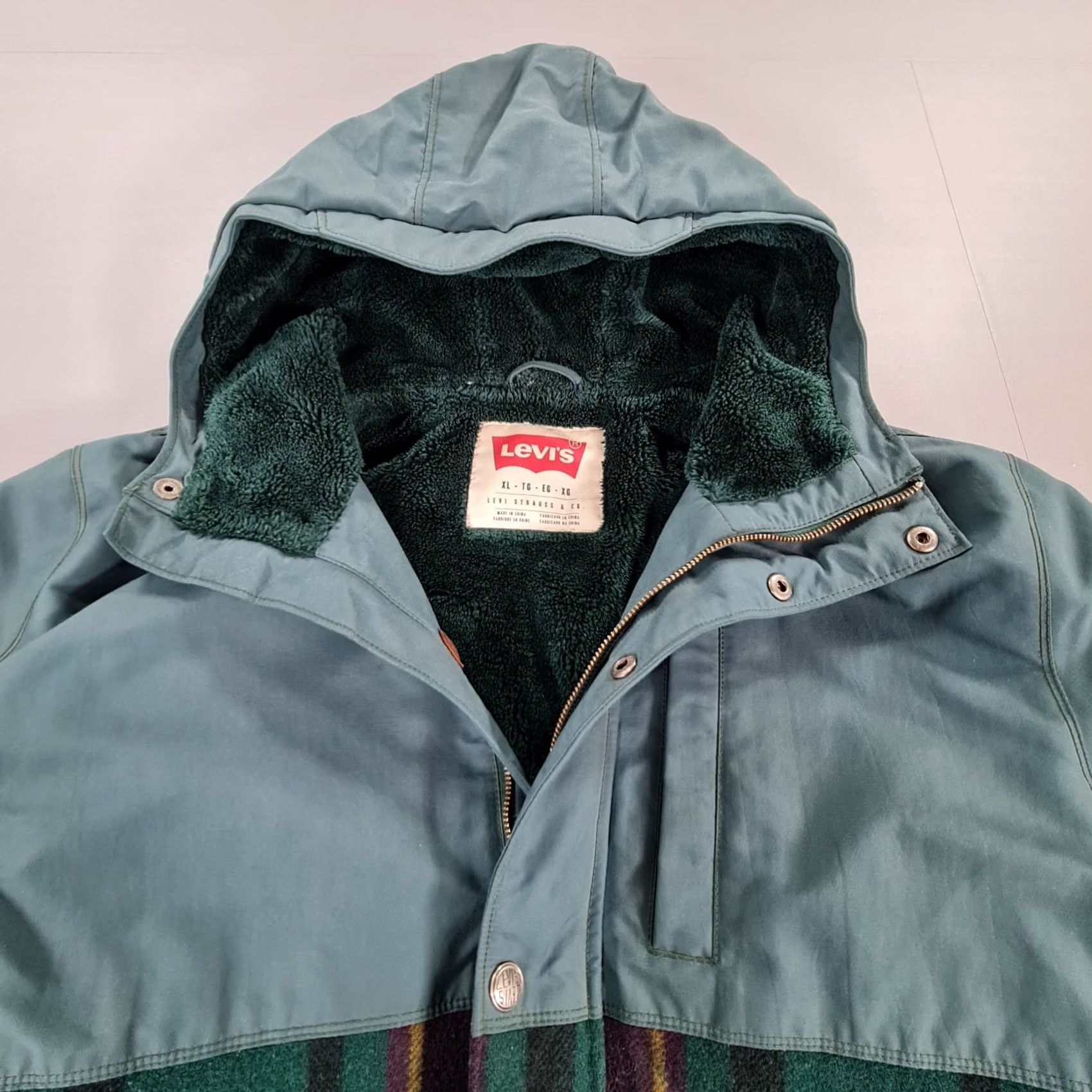 Levi's Levi's Mens Jacket Green XL Hooded Wool Parka Full Zip Plaid Tartan Size US XL / EU 56 / 4 - 2 Thumbnail