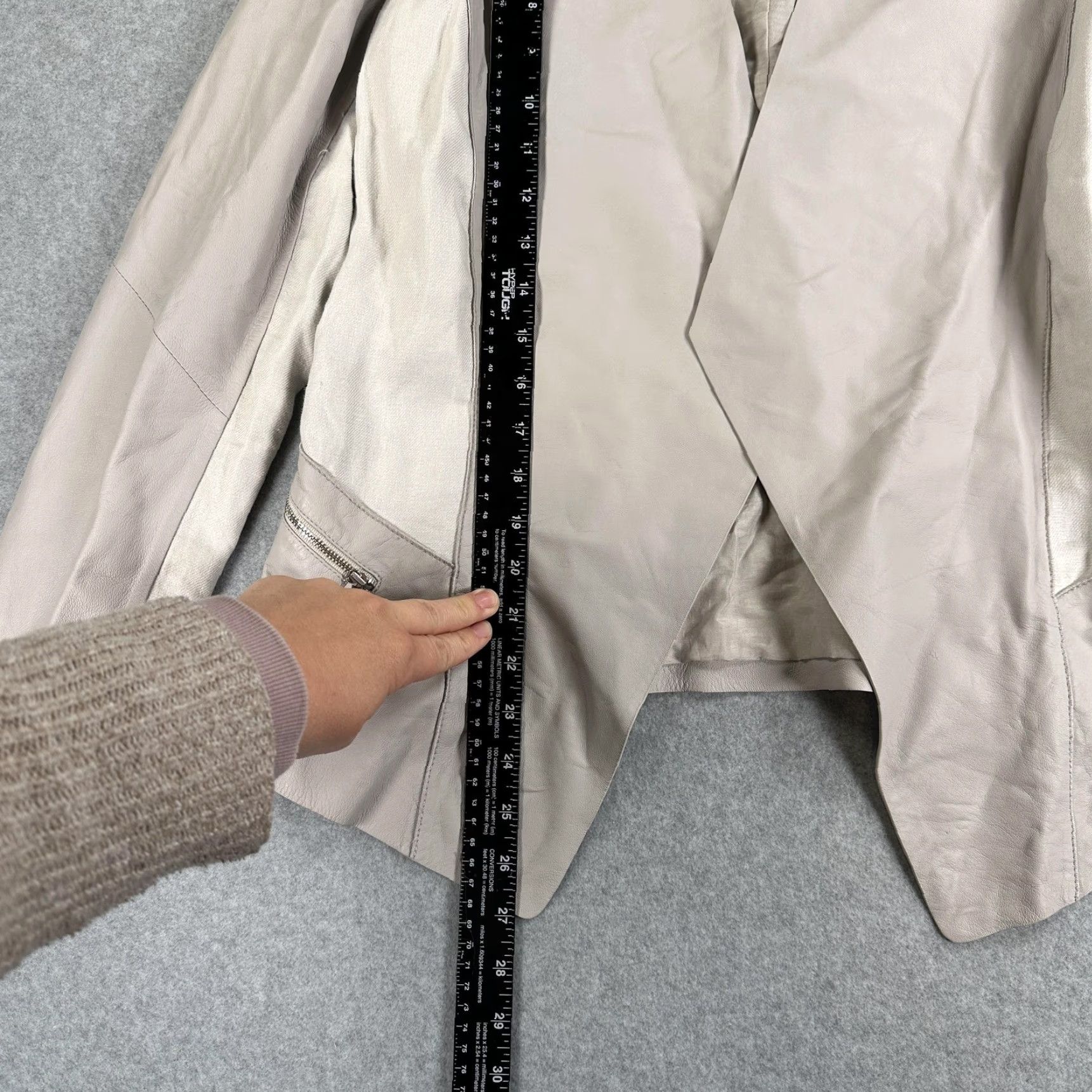 Vintage Lafayette 148 New York Leather Jacket Womens 4 Beige Collarless Zip Linen Shirt Size S / US 4 / IT 40 - 5 Thumbnail