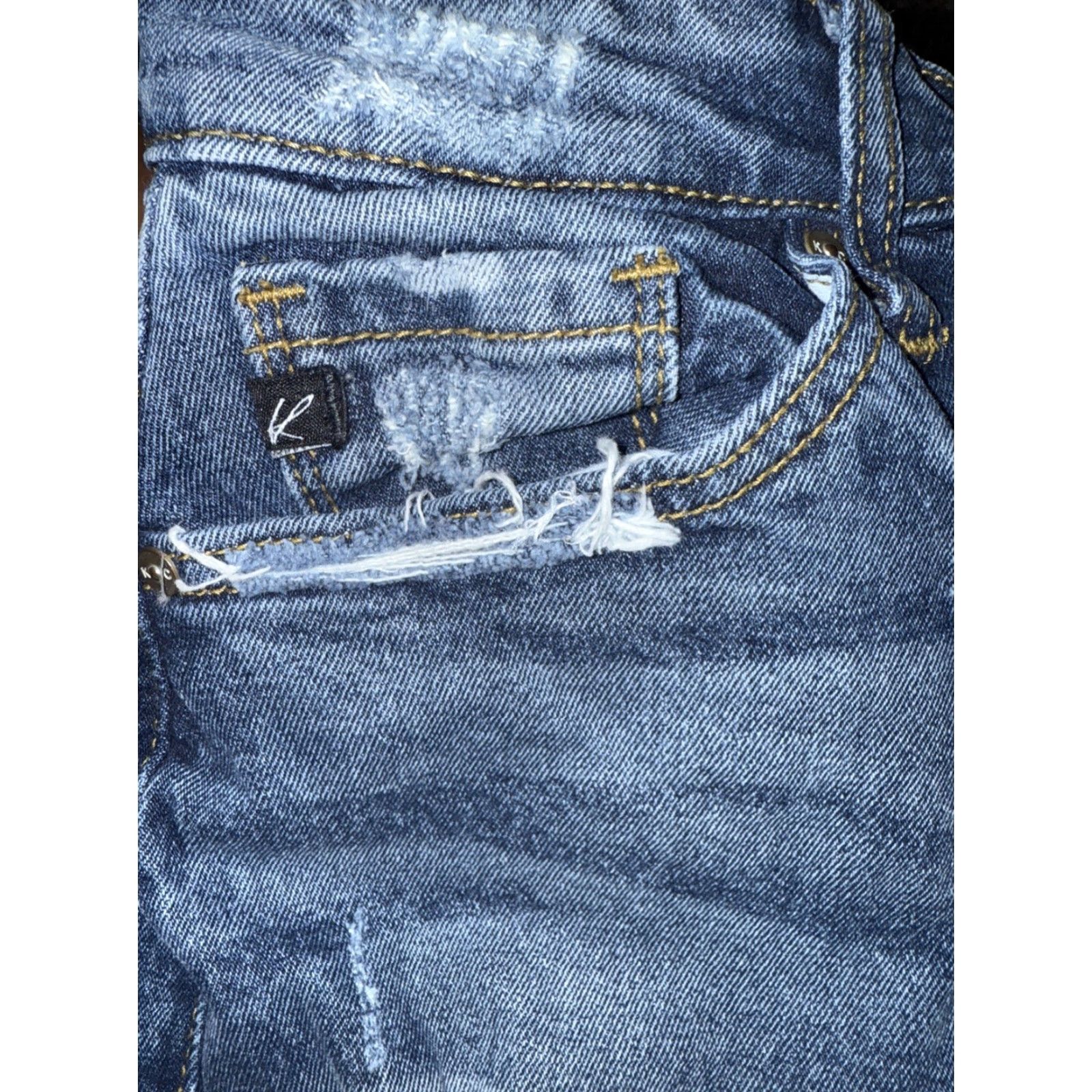 Vintage Kancan Jeans Women’s 27 Denim Distressed Raw Hem Stretch Blue Mid Rise 5-Pocket City Modern Straight Size 27" / US 4 / IT 40 - 7 Thumbnail