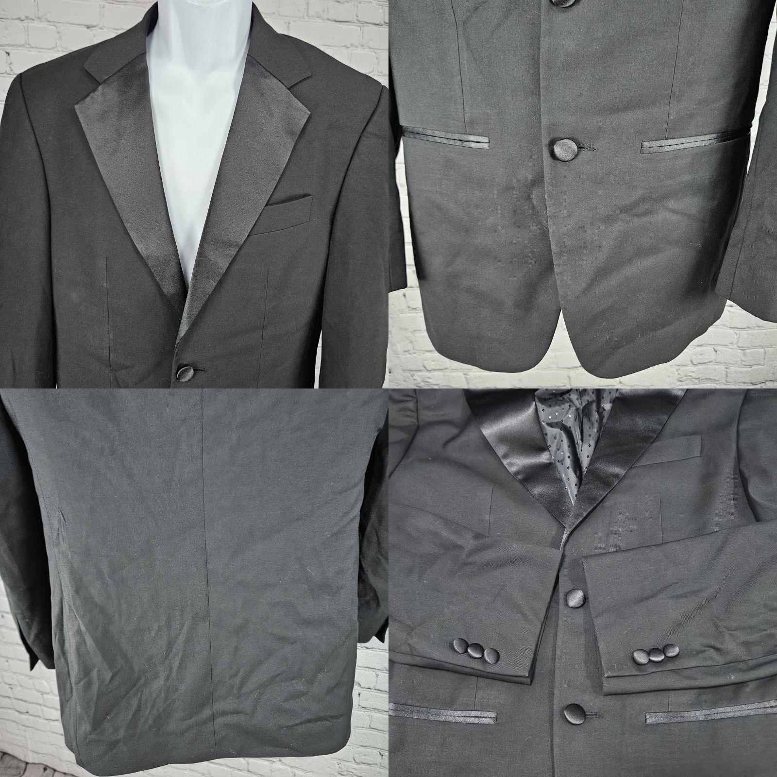 Vintage Caravelli Black Charles Hand Tailored 2 Button Tuxedo Blazer Jacket 34S Shirt Mens Regular Chest 36 in Notch Lapel Solid Short Vintage? Size 34R - 8 Thumbnail