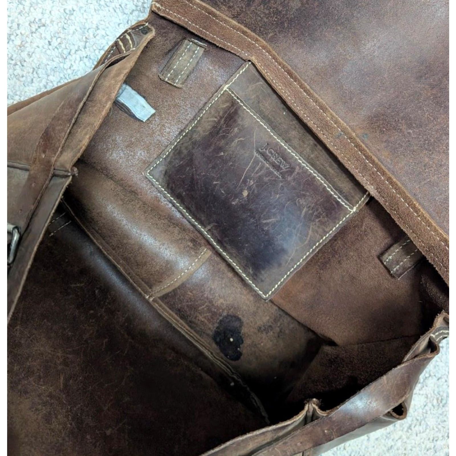 J.Crew VINTAGE J.Crew Messenger Bag COWHIDE Brown Leather LAPTOP Crossbody 16" Patina Bag Mens Large Size ONE SIZE - 6 Thumbnail