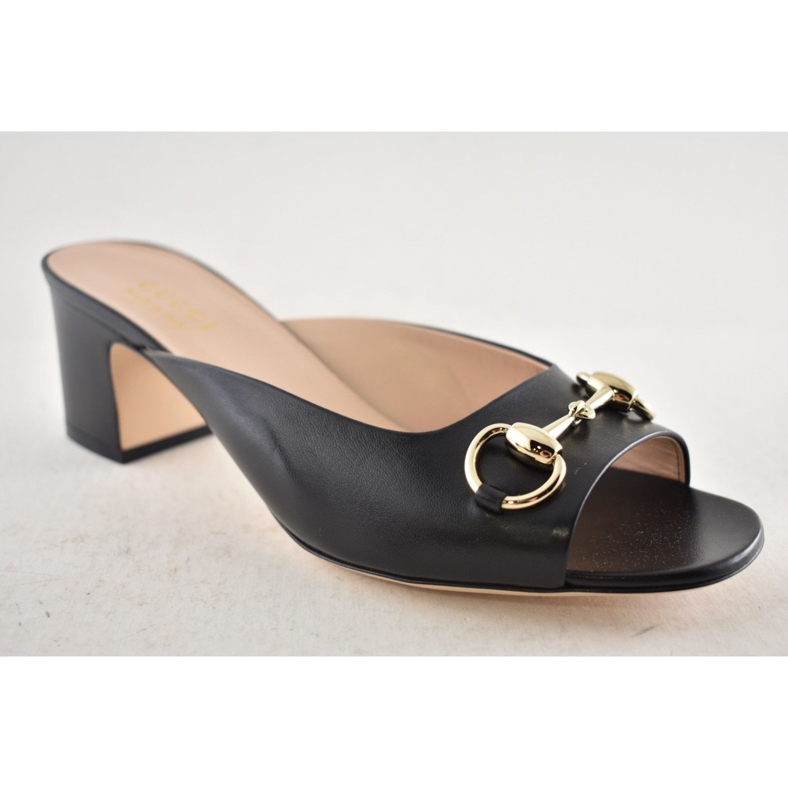 Gucci Gucci Lady Horsebit Black Leather Gold Block Heel Mule 37.5 Size US 7.5 / IT 37.5 - 6 Thumbnail