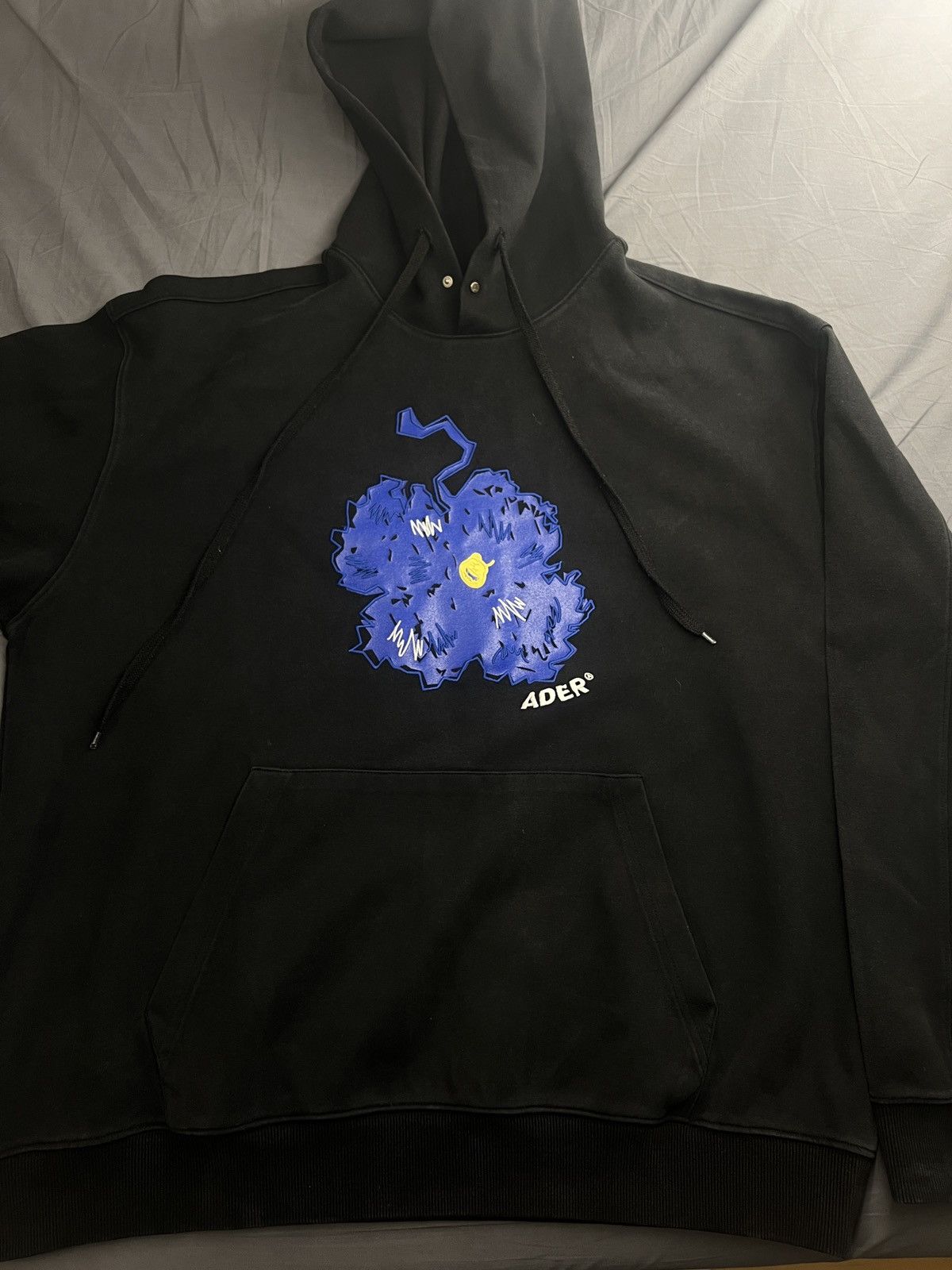Ader Error Ader Error Blue Flower Black Hoodie | Grailed